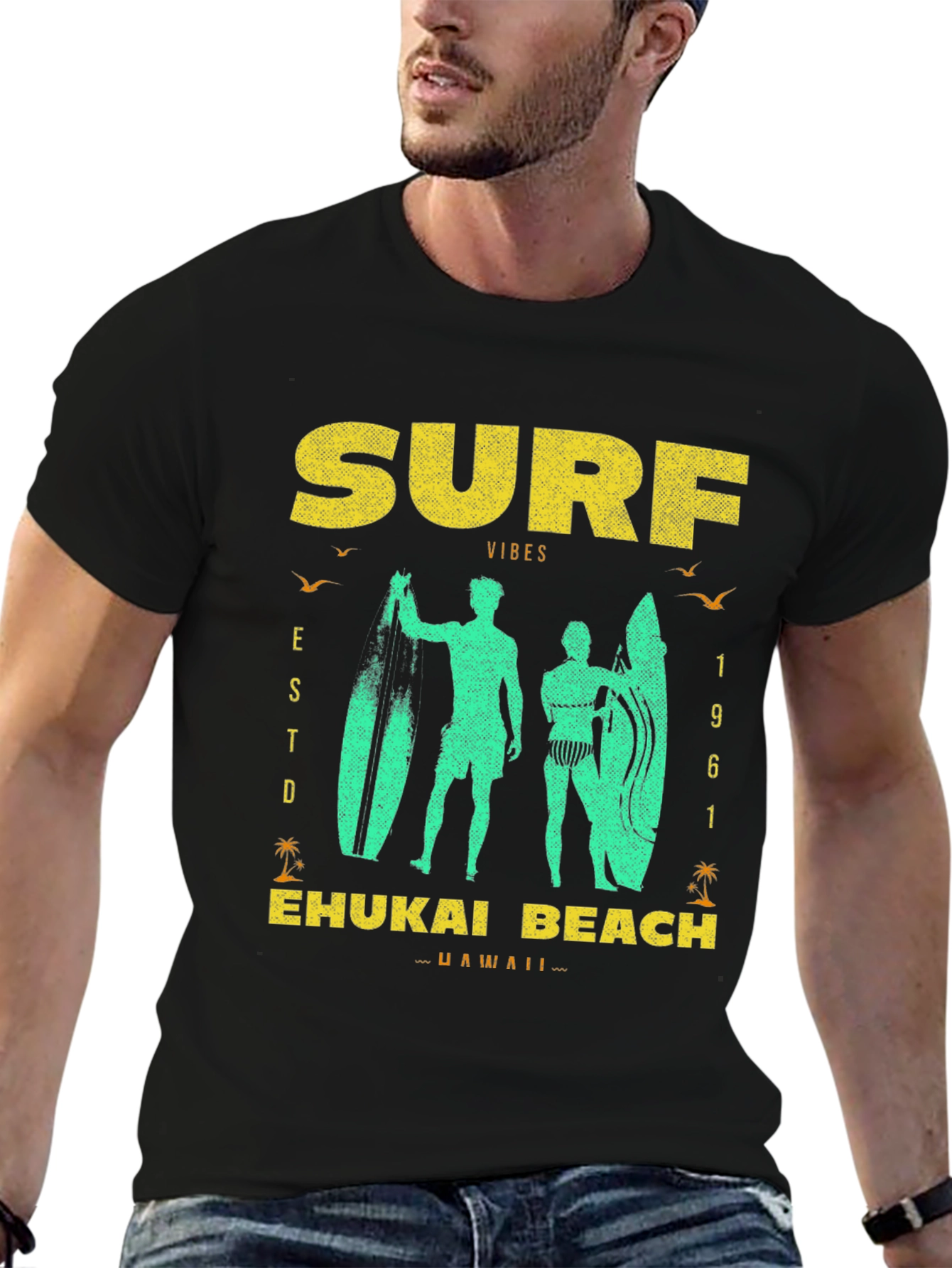 Black Surf Vibes T-Shirt | Ehukai Beach Hawaii view 6