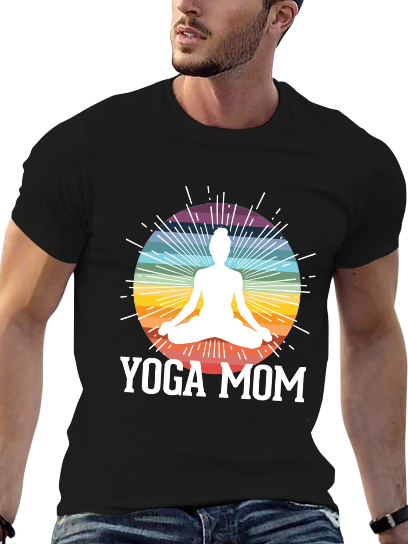 Black Yoga Mom Black T-Shirt - Meditation Rainbow Design view 6