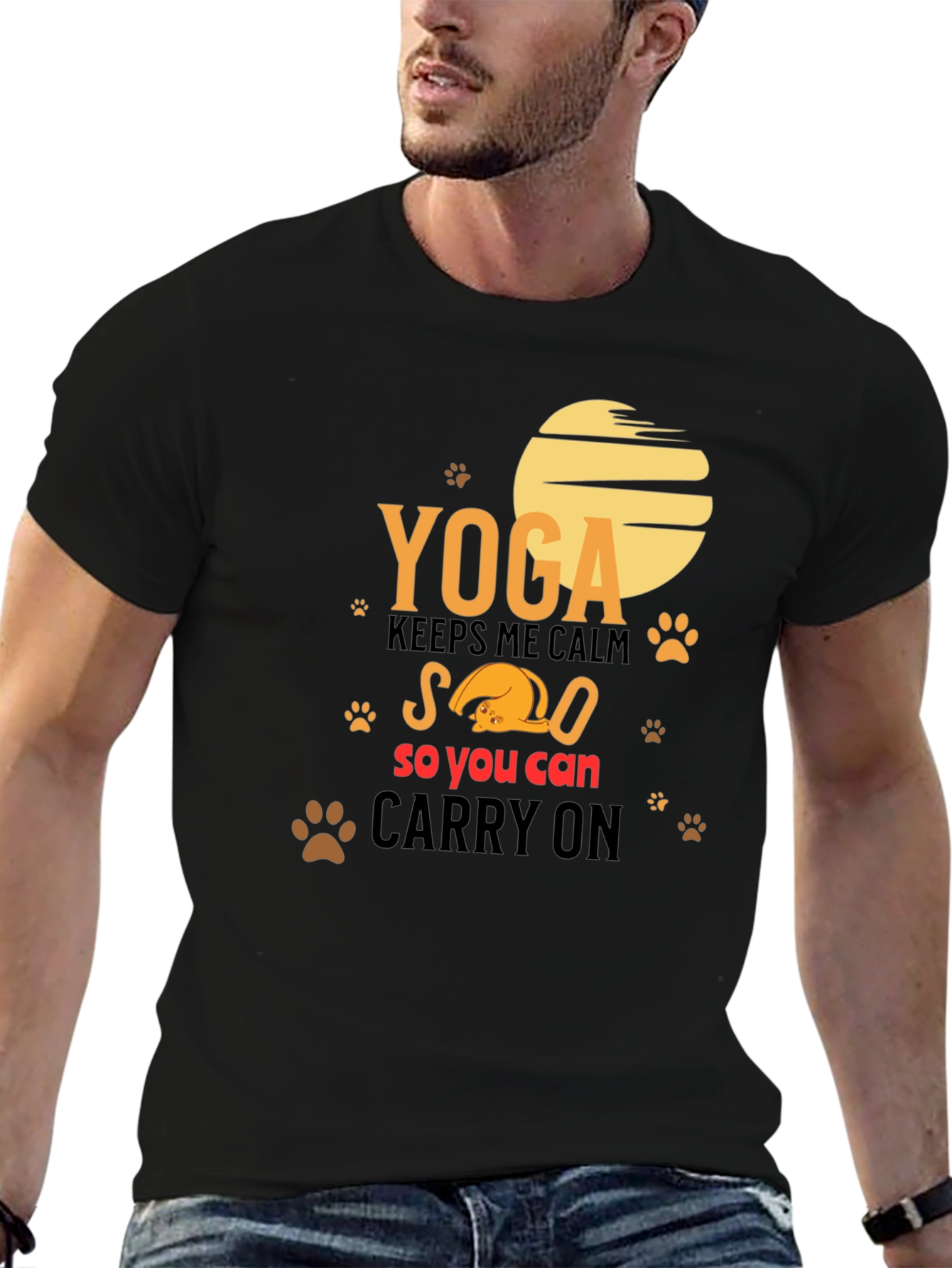 Black Yoga Cat Lover T-Shirt - Carry On Calm Tee view 6