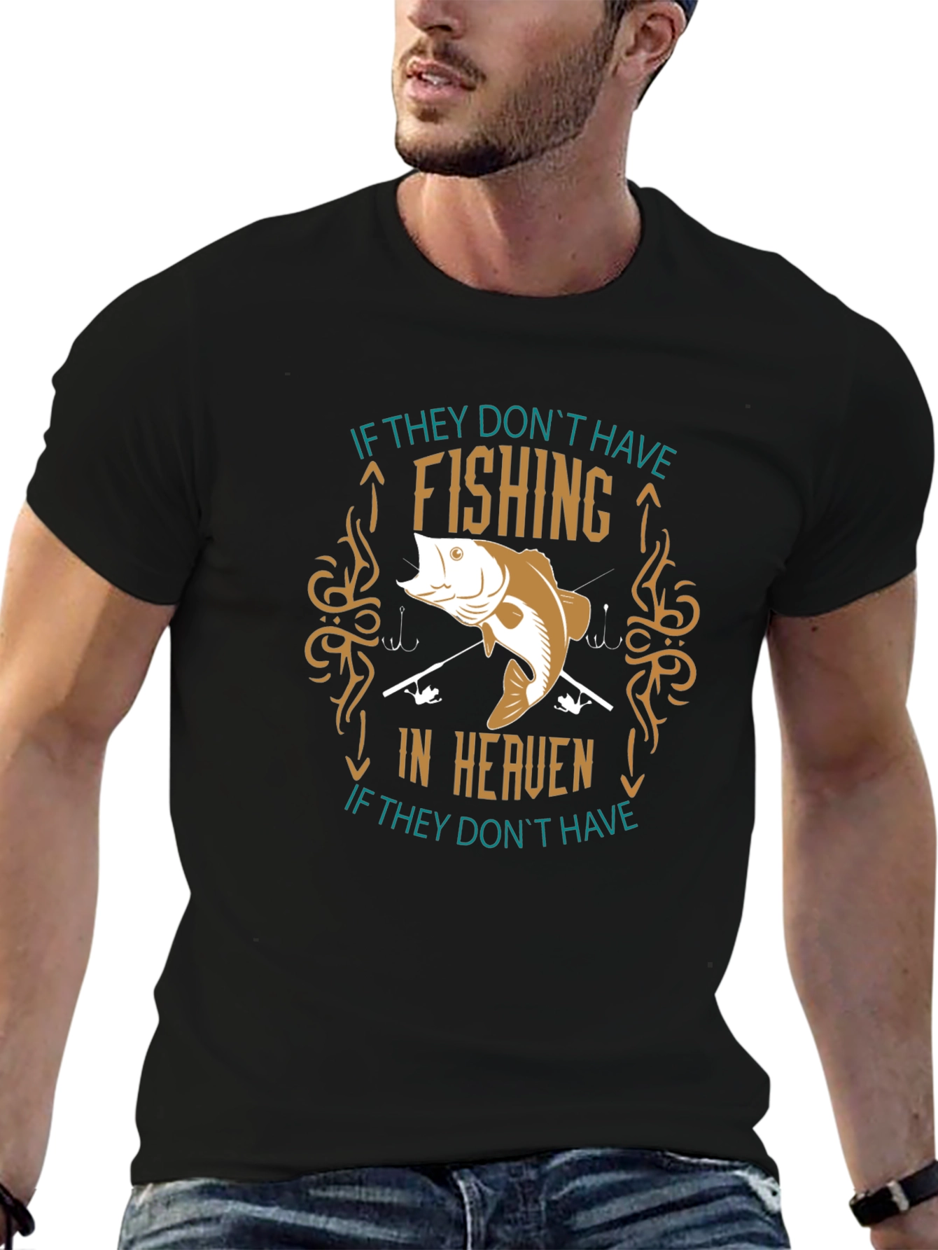 Black Fishing In Heaven Graphic T-Shirt view 6