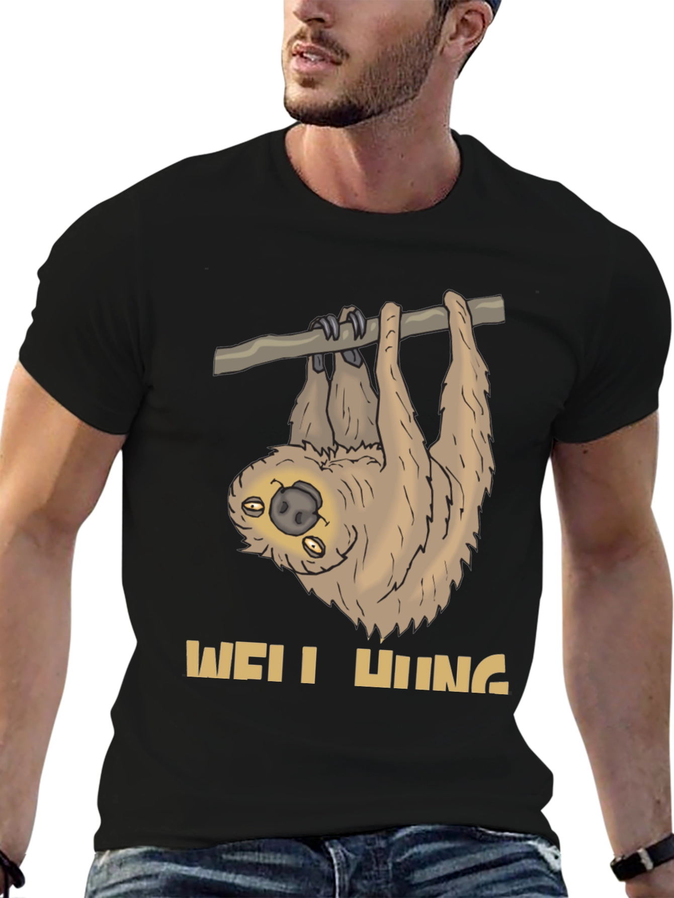 Black Well Hung Sloth Graphic Tee - Funny Animal T-Shirt view 6
