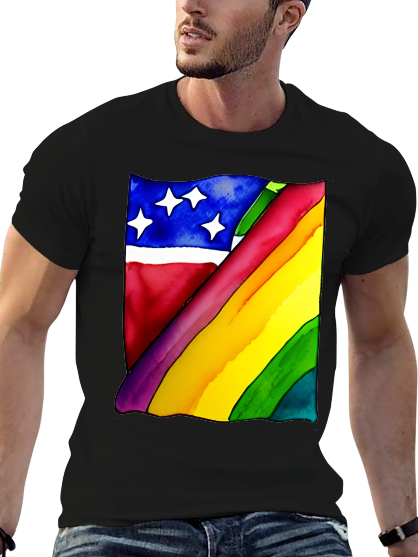 Black Rainbow Flag Graphic Tee - Unisex Black Shirt view 6