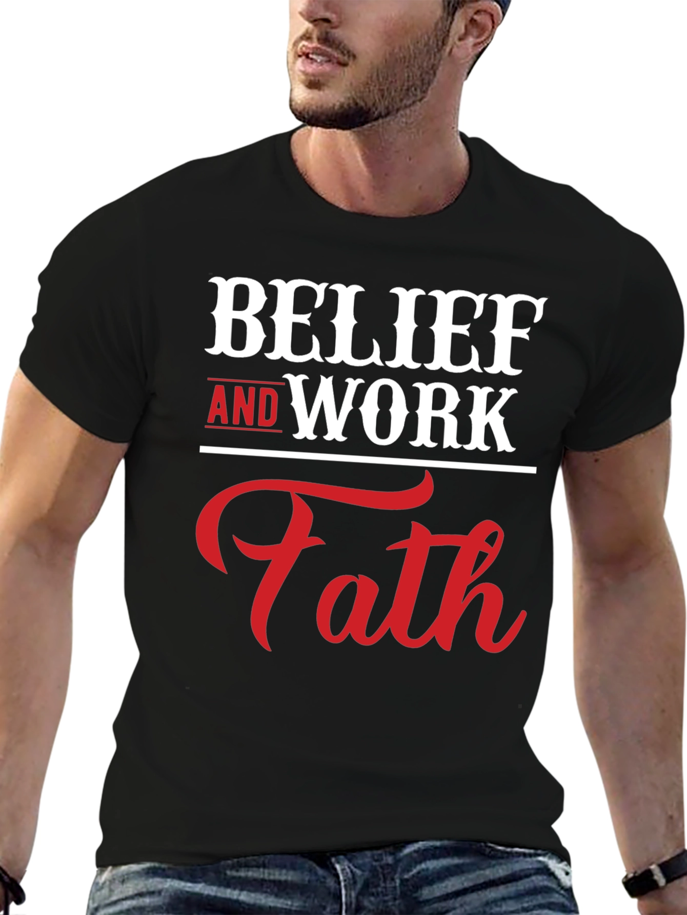 Black Belief and Work Faith Graphic T-Shirt view 6