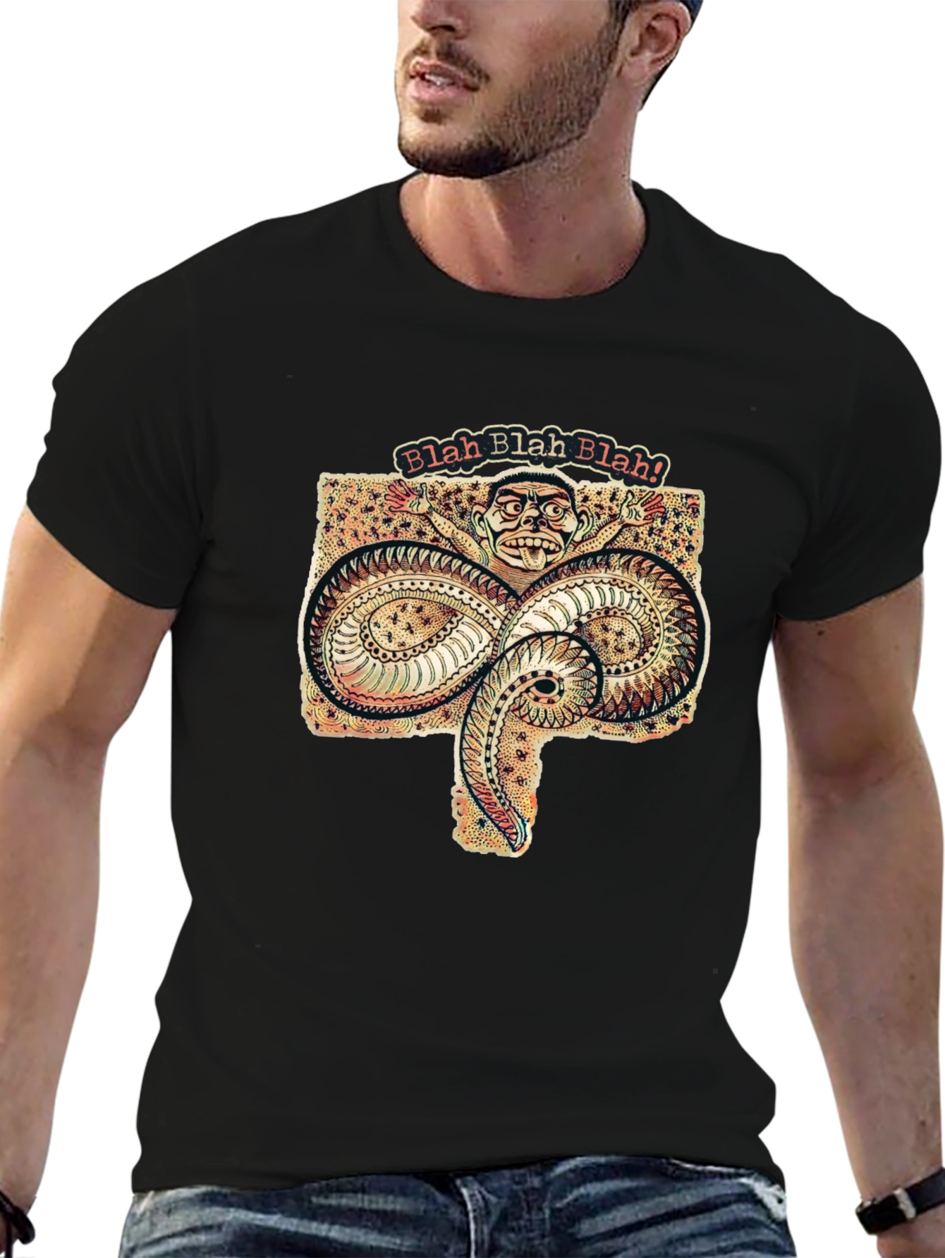 Black Blah Blah Graphic Tee - Unique Serpent Design view 6