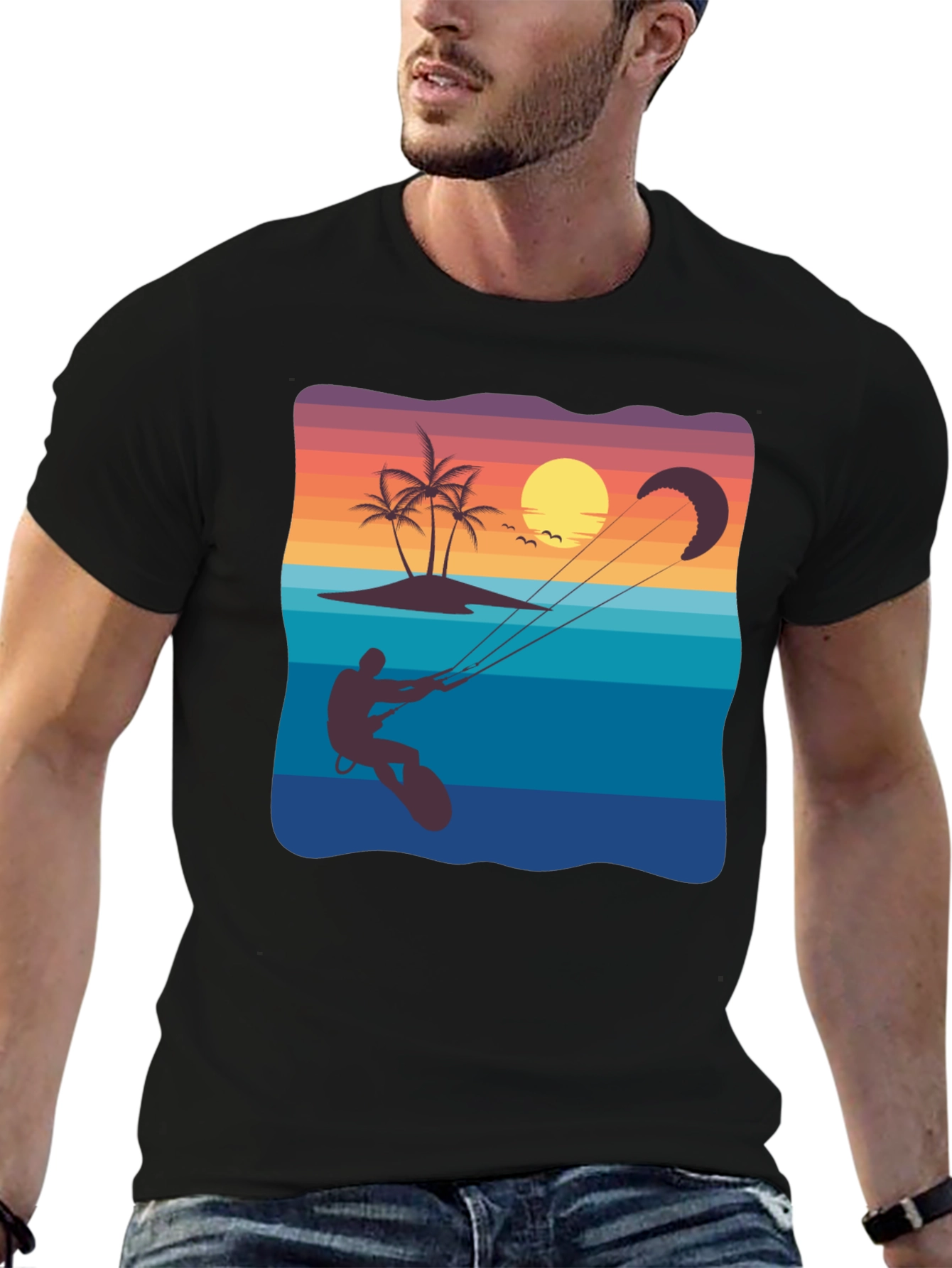 Black Sunset Kitesurfing Graphic Tee - Black Cotton Blend view 6