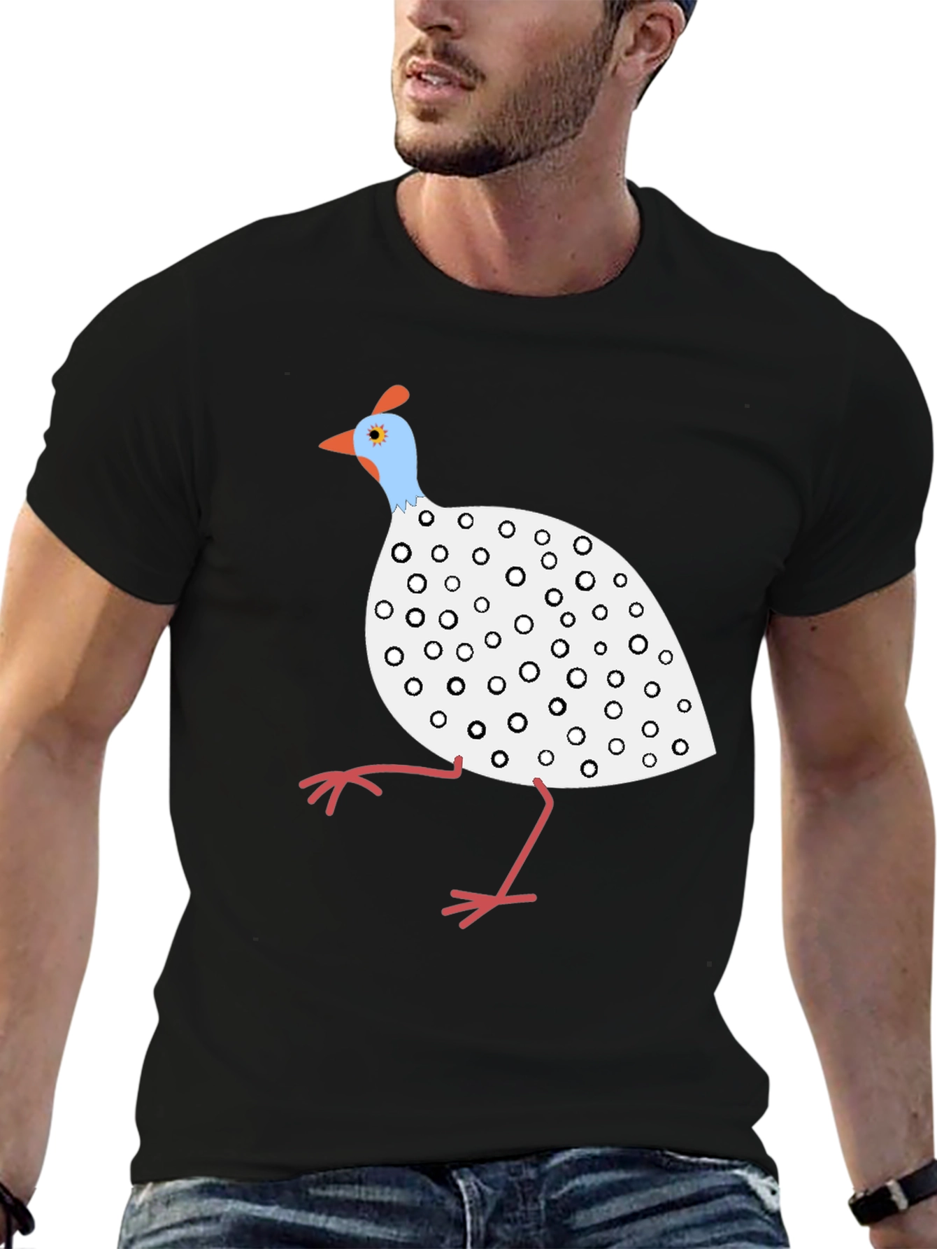 Black Guinea Fowl Graphic Tee - Unique Bird Design view 6