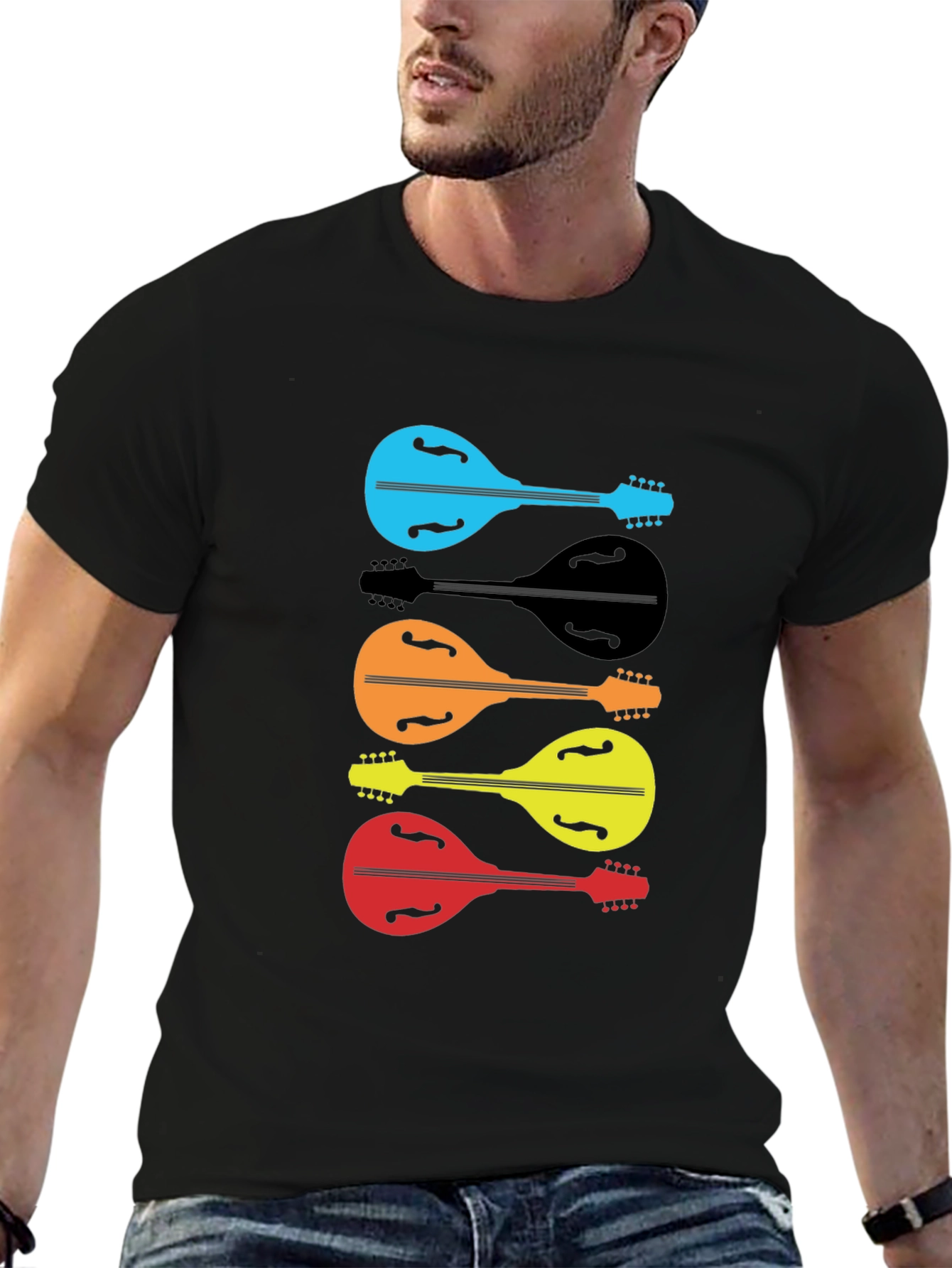 Black Colorful Mandolin Graphic T-Shirt view 6