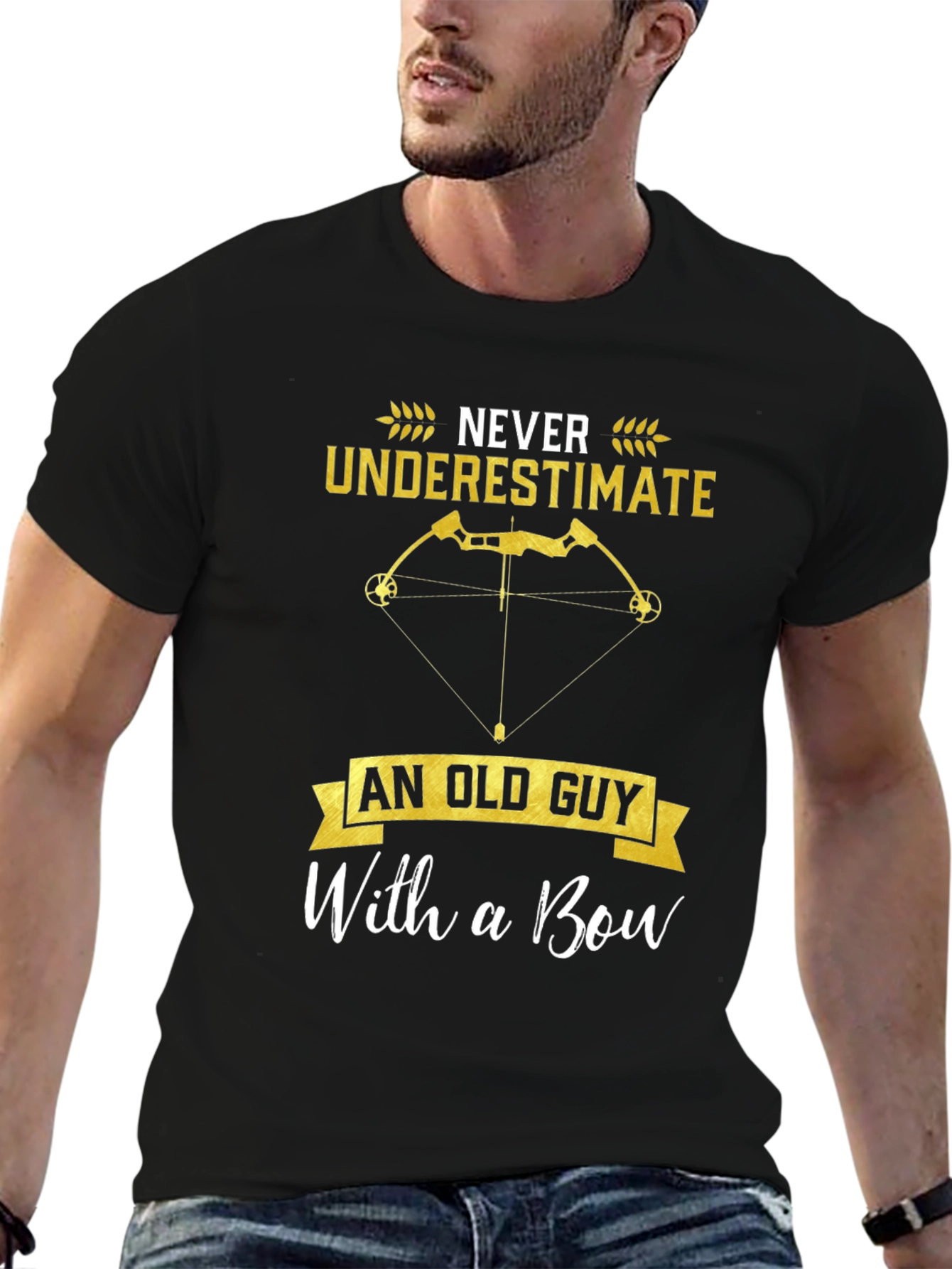 Black Never Underestimate Old Guy Bow T-Shirt view 6
