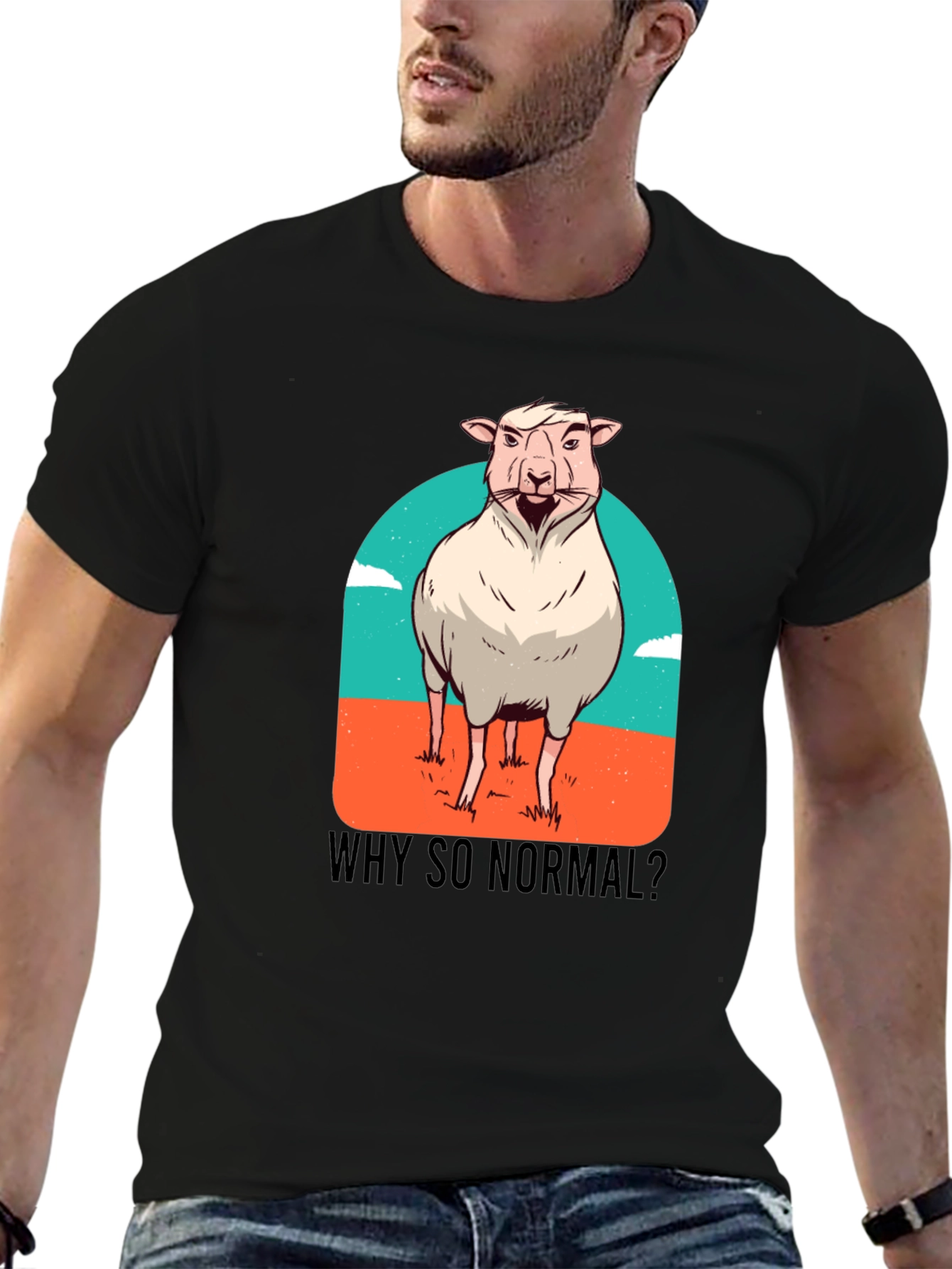 Black Why So Normal? Sheep Graphic T-Shirt view 6