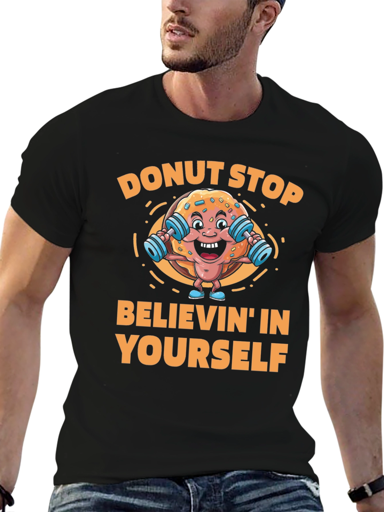 Black Donut Stop Believin' Fitness T-Shirt view 6