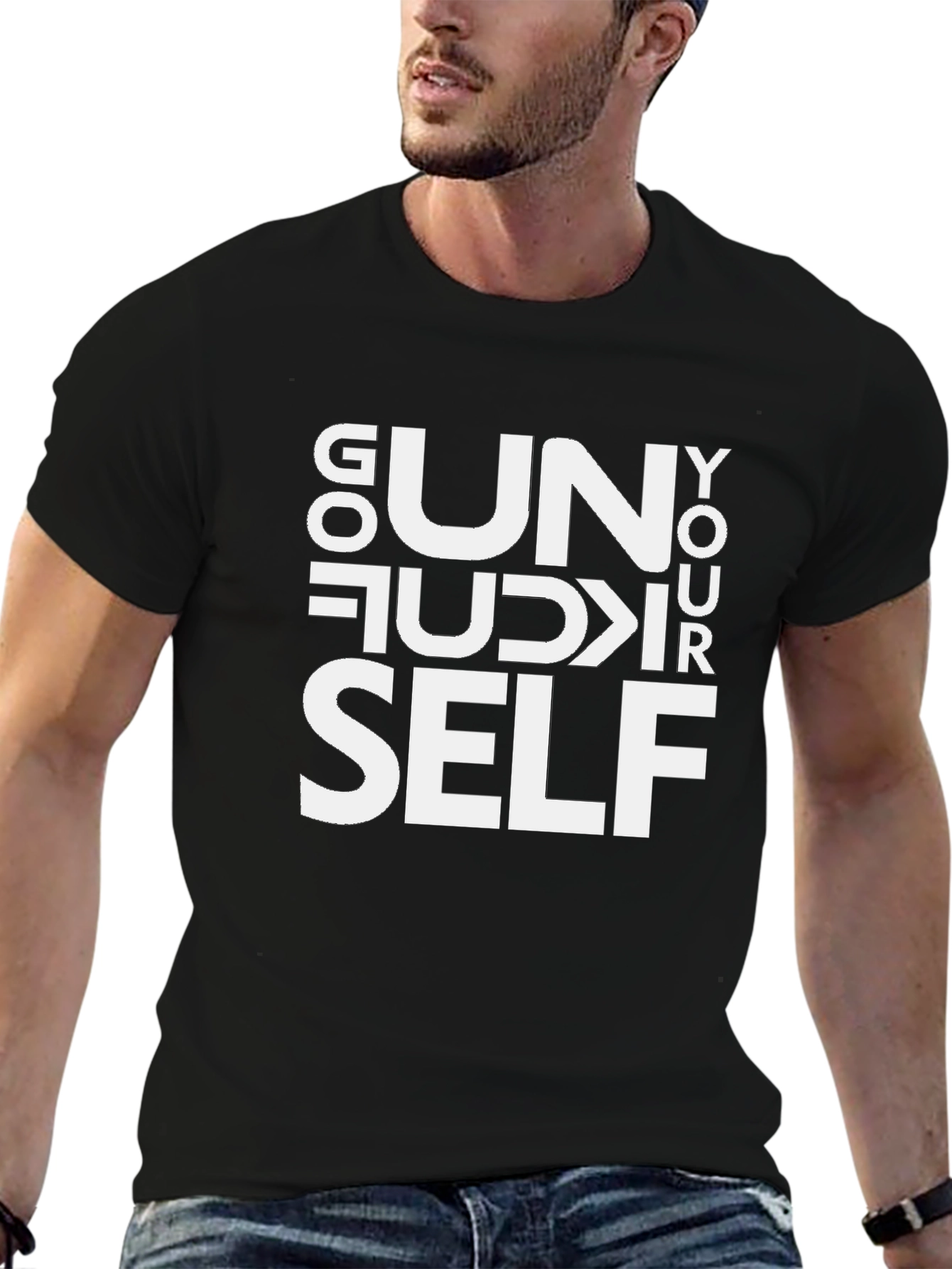 Black Go Un-F Yourself T-Shirt | Funny Sarcastic Tee view 6