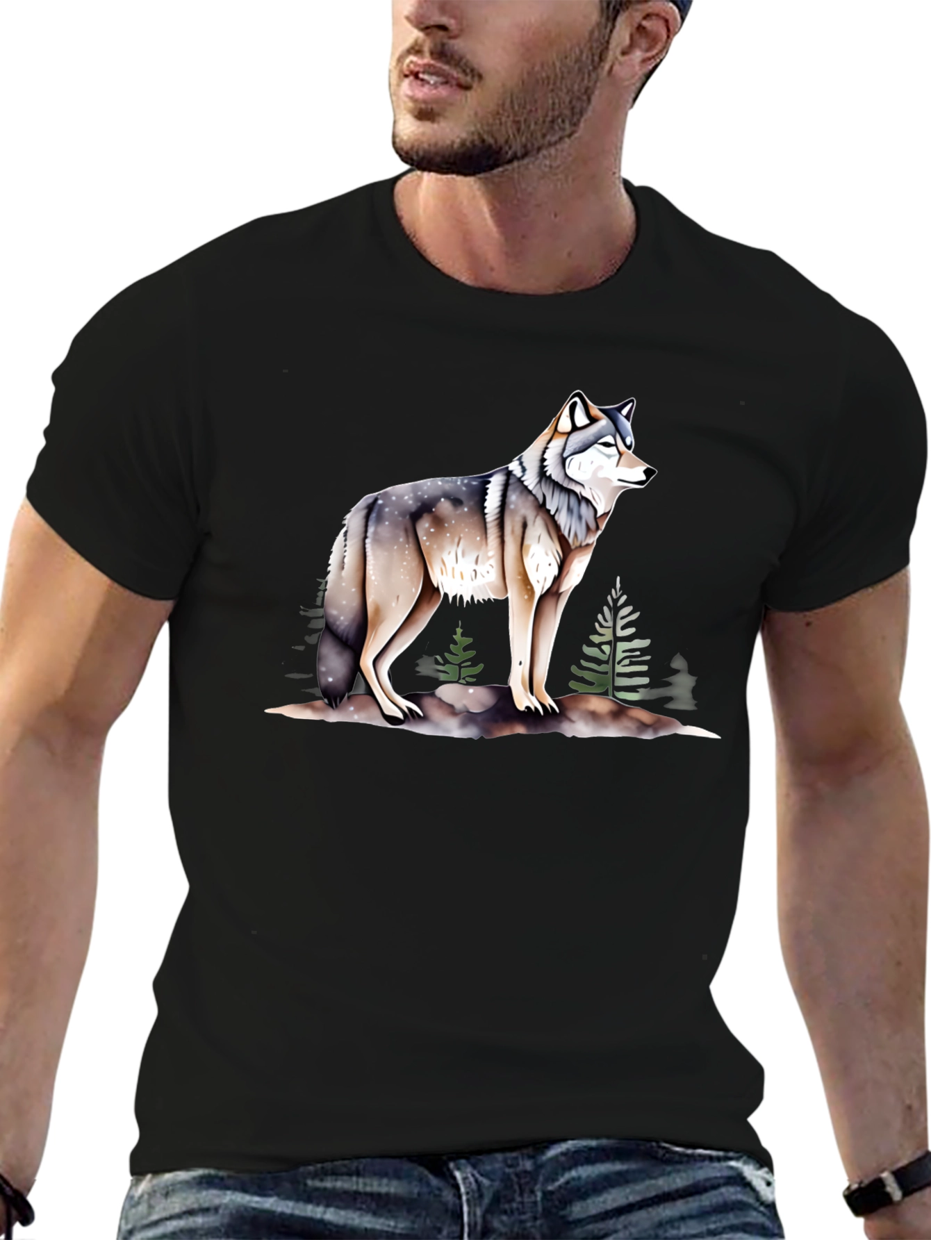 Black Wolf Graphic Print Crew Neck T-Shirt view 6