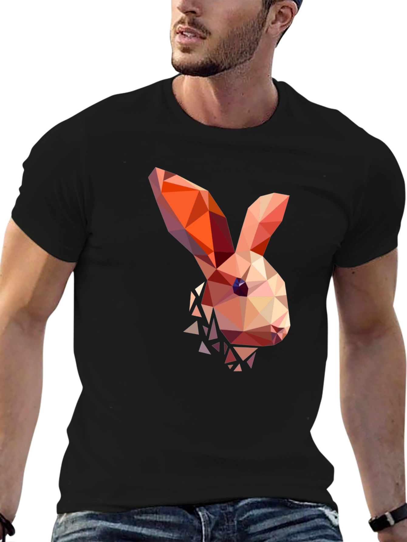 Black Geometric Bunny Graphic T-Shirt view 6