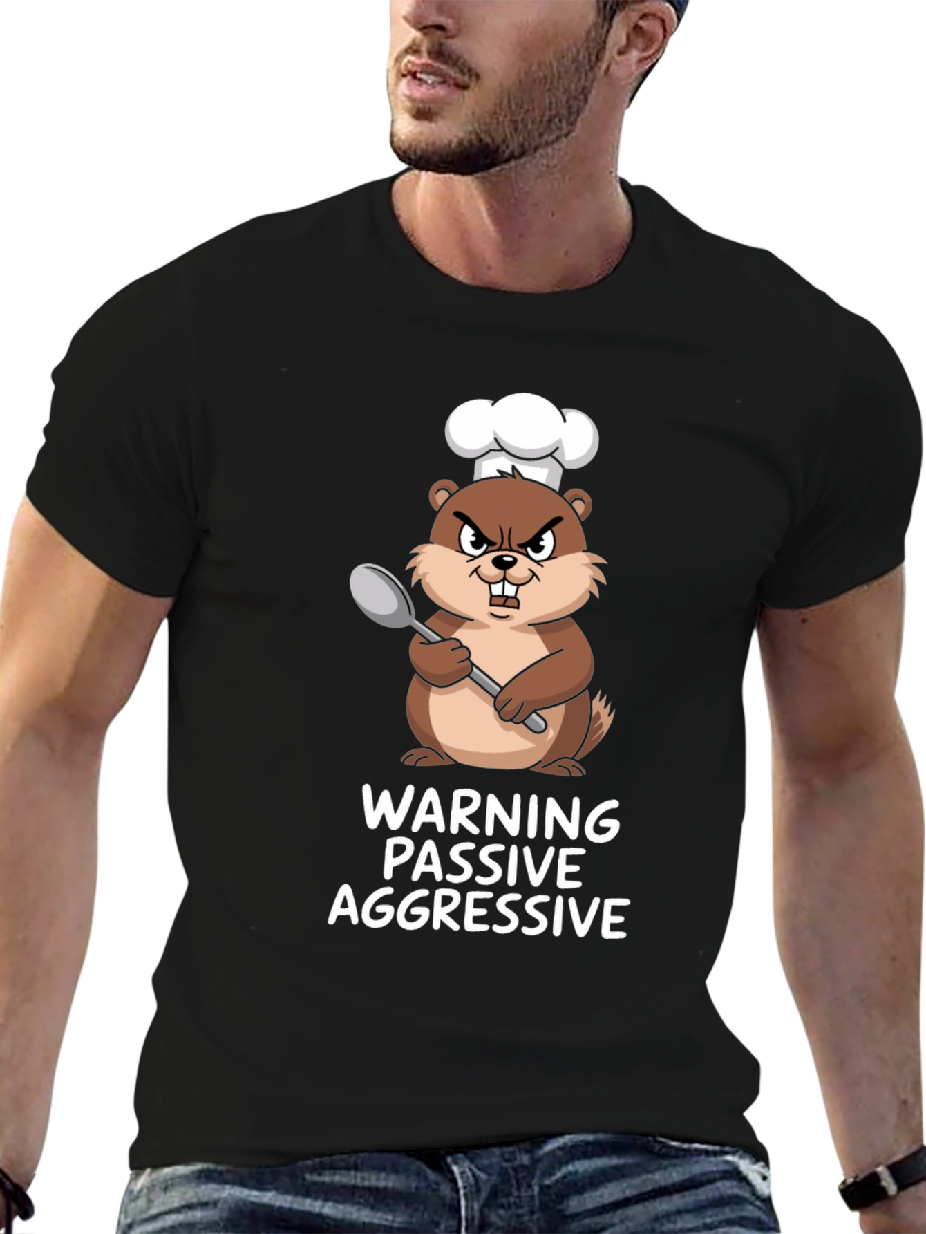 Black Passive Aggressive Chef Beaver Graphic Tee view 6