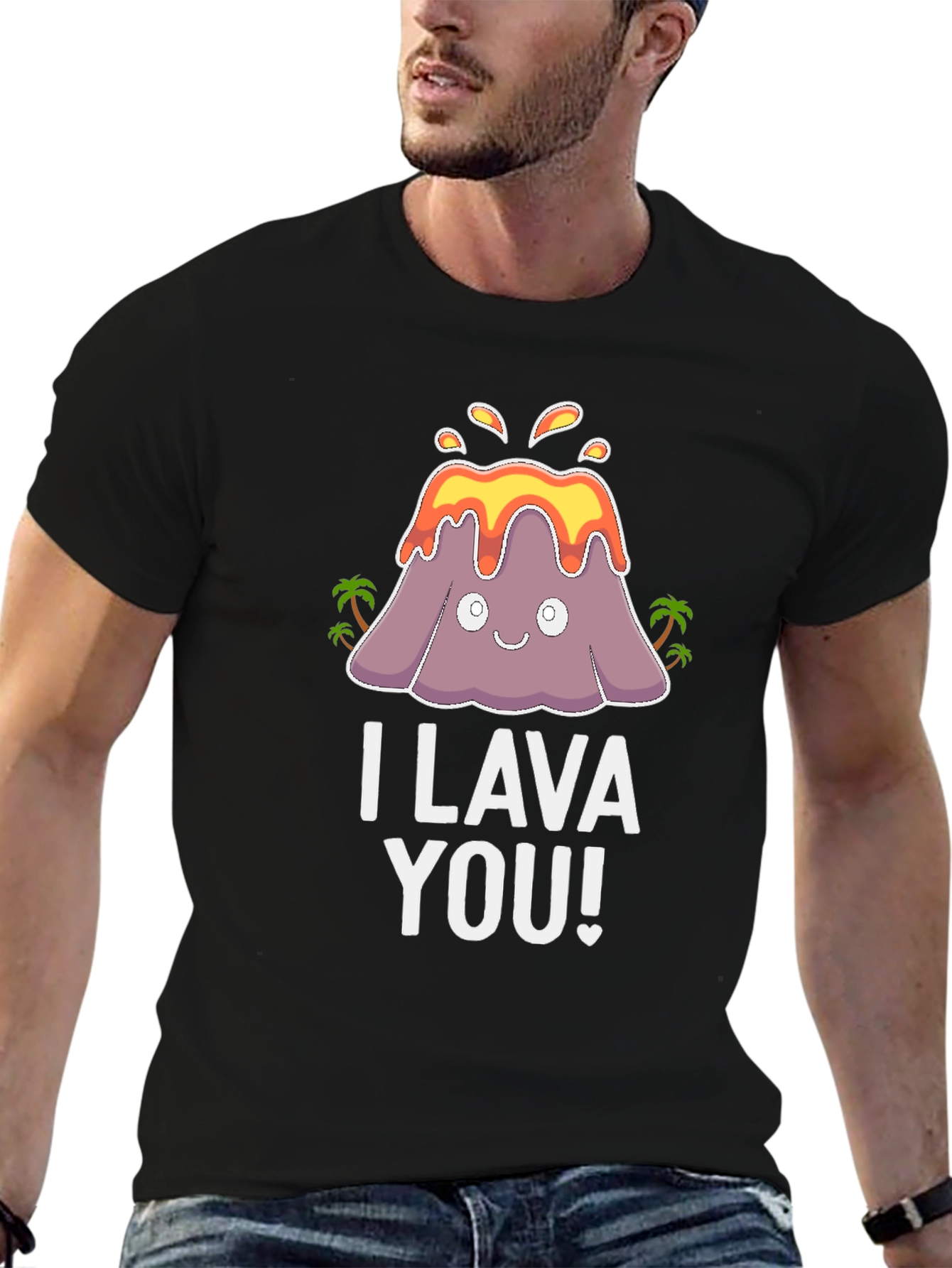 Black I Lava You Graphic Tee - Cute Volcano Pun T-Shirt view 6