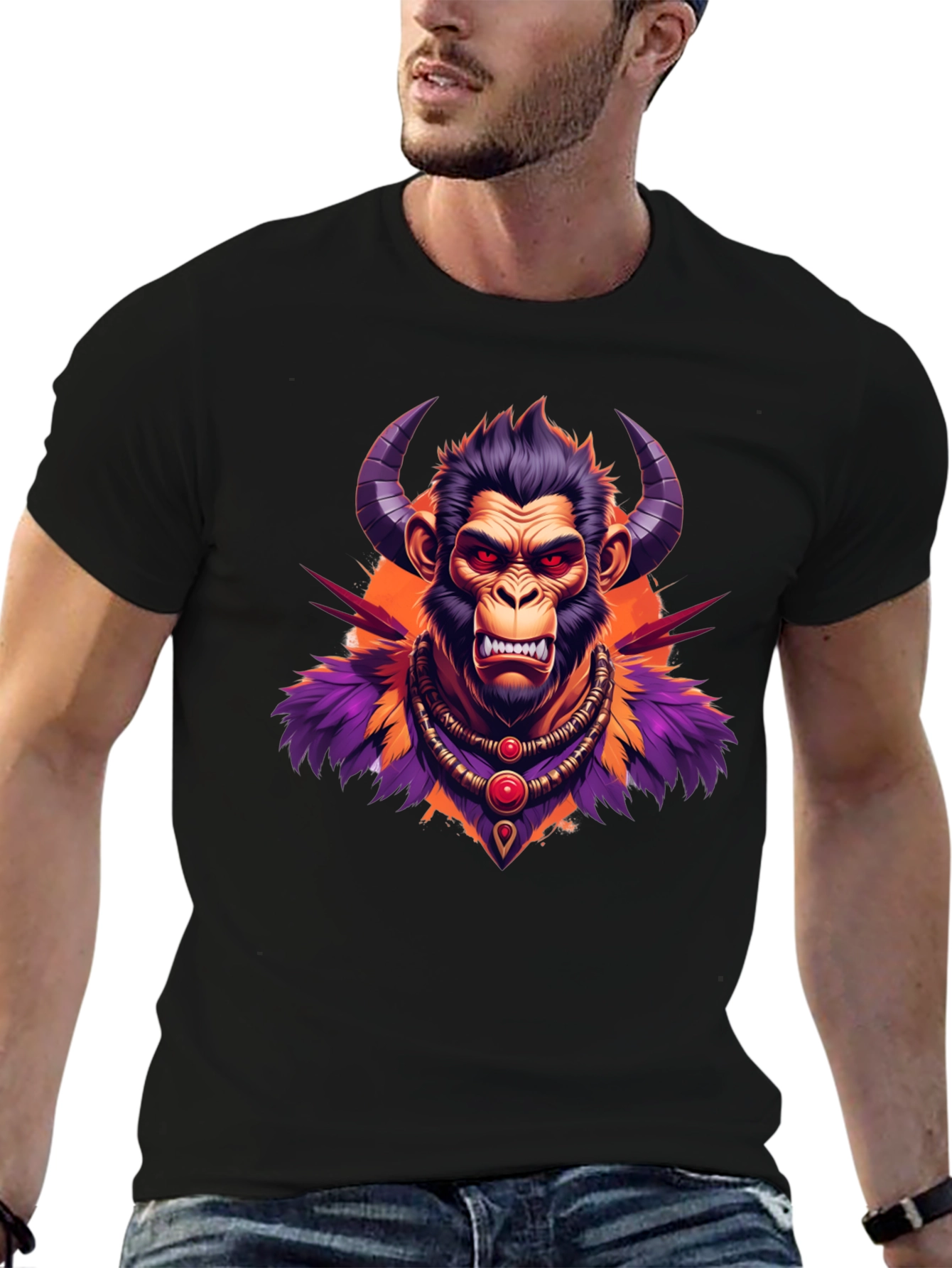 Black Horned Monkey Graphic Tee - Unique Ape Design view 6