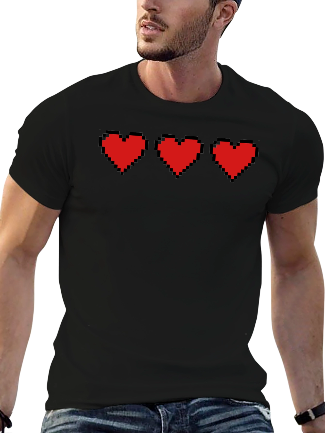 Black Pixel Hearts Black T-Shirt - Gamer Style view 6