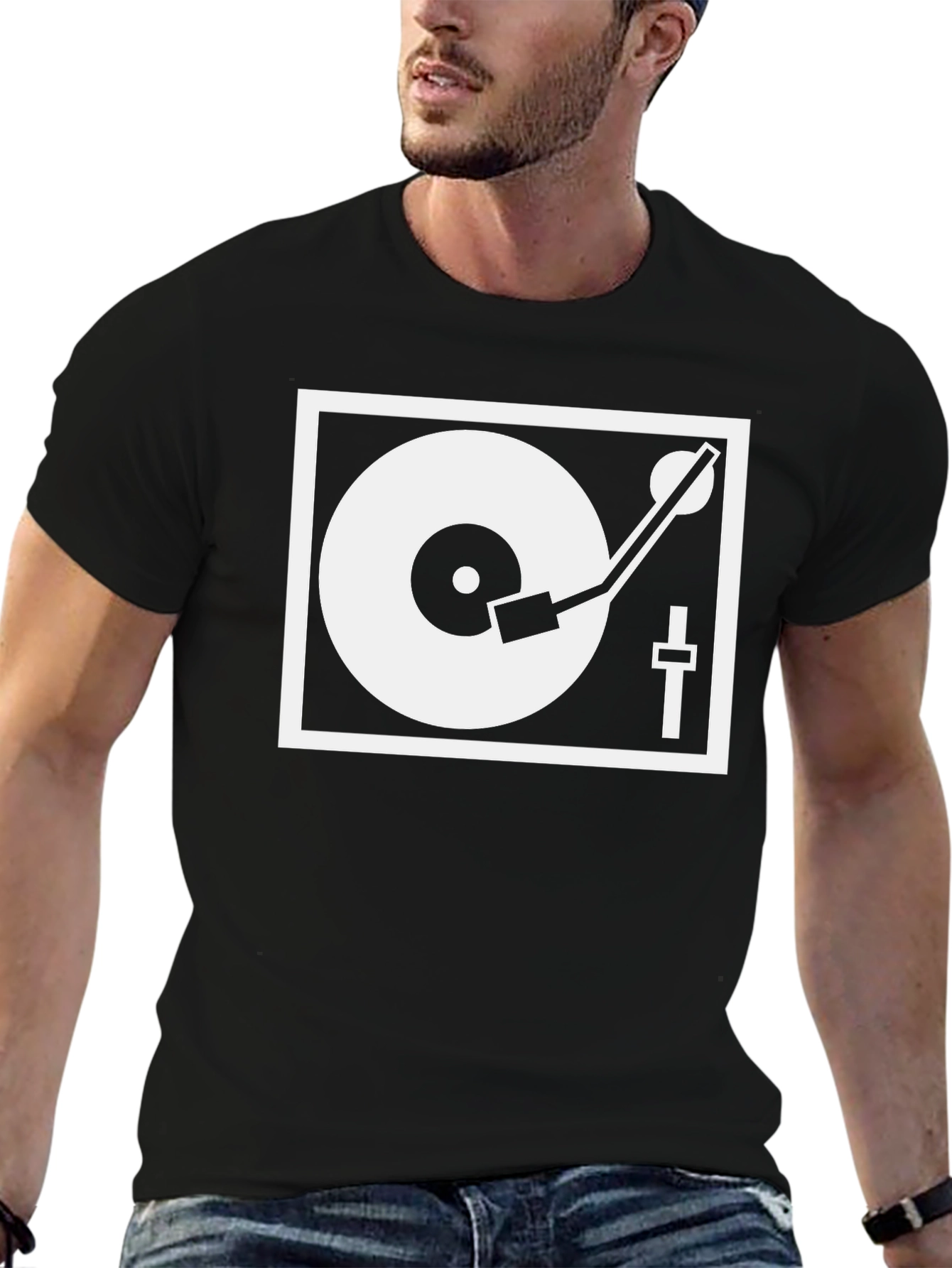 Black DJ Turntable Graphic Tee - Black Cotton Blend view 6