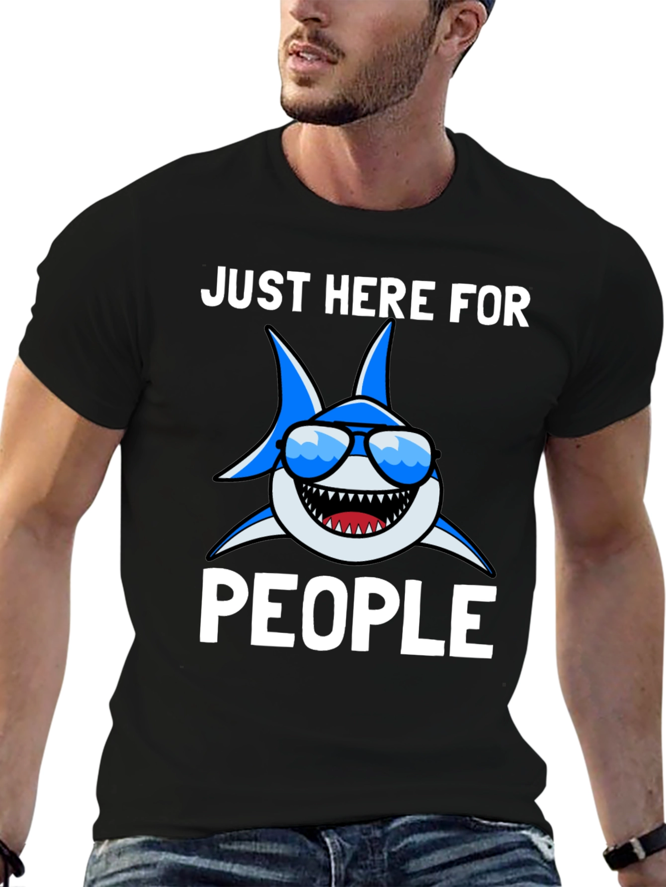 Black Shark Lover T-Shirt - Just Here for People view 6