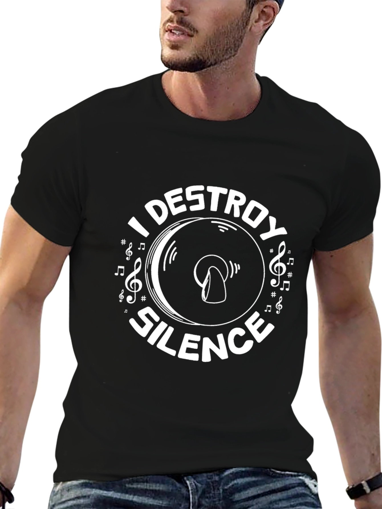 Black I Destroy Silence Graphic Tee - Music Lover T-Shirt view 6