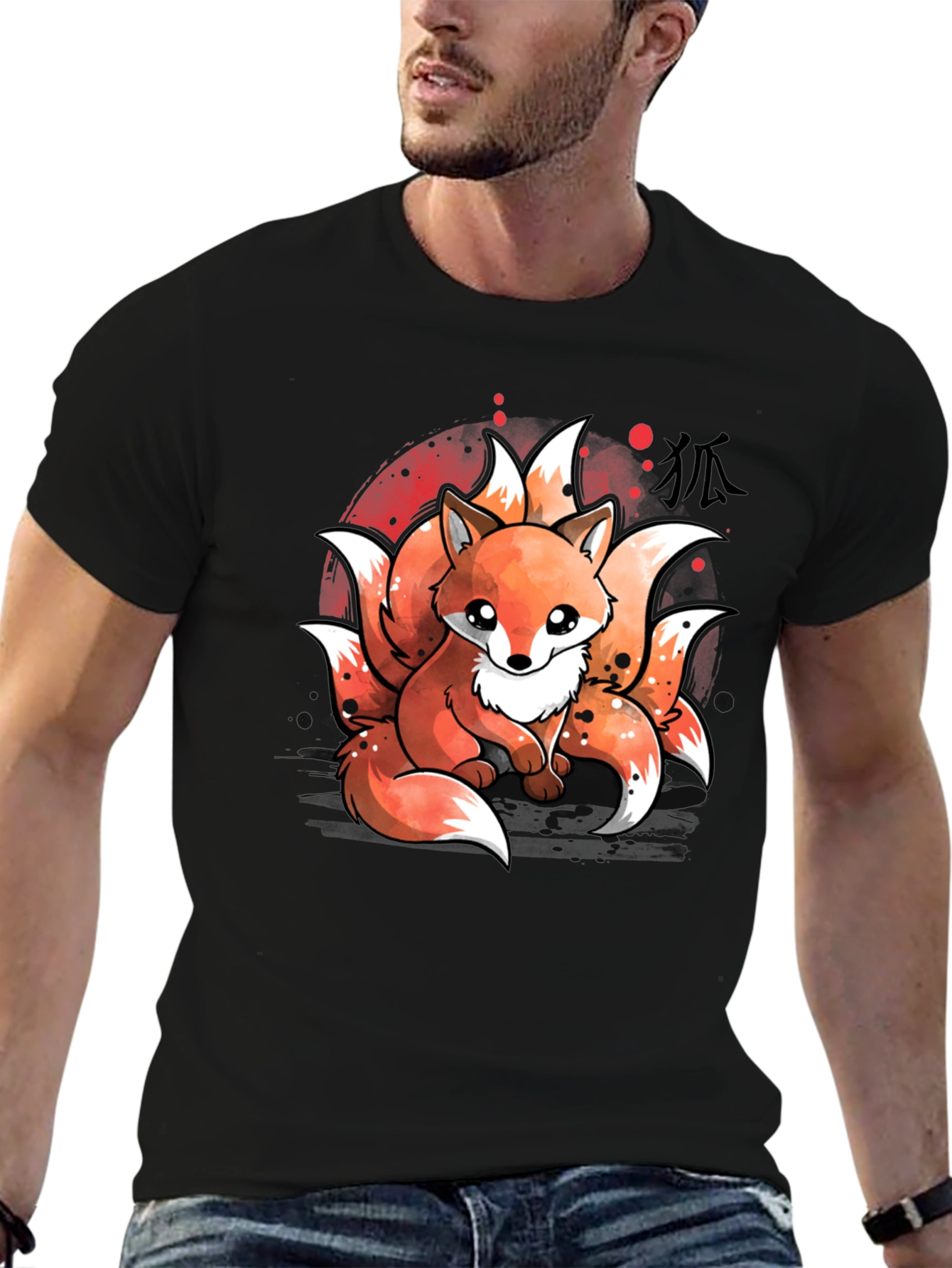 Black Nine-Tailed Fox Graphic T-Shirt - Anime Design view 6
