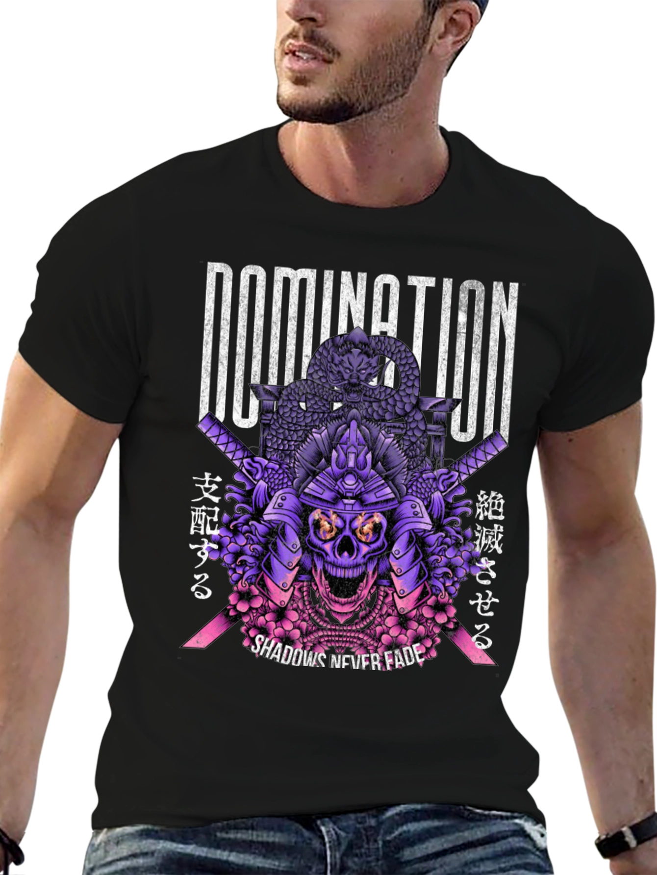 Black Domination Samurai Skull Graphic T-Shirt view 6
