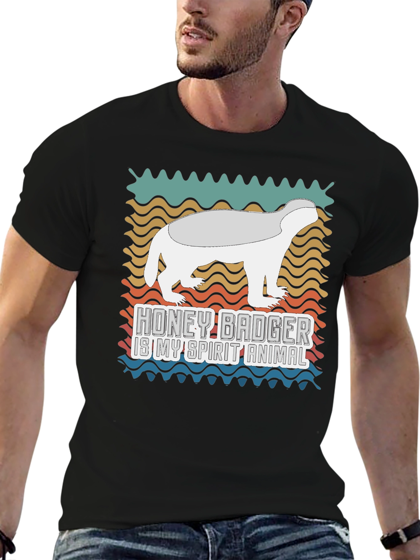 Black Honey Badger Spirit Animal Graphic Tee view 6