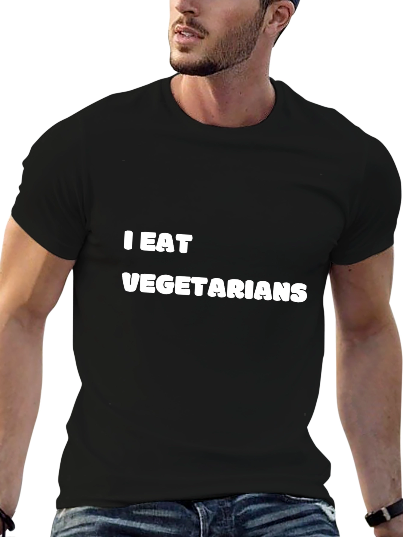 Black I Eat Vegetarians Funny Graphic Tee view 6