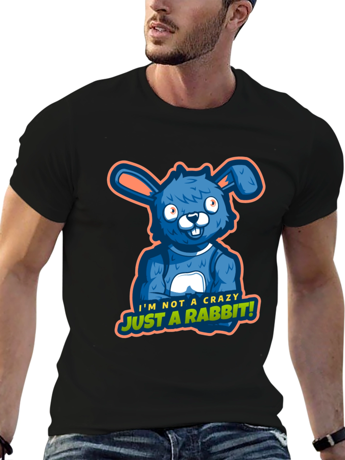 Black Crazy Rabbit Graphic Tee - Funny Animal Print view 6