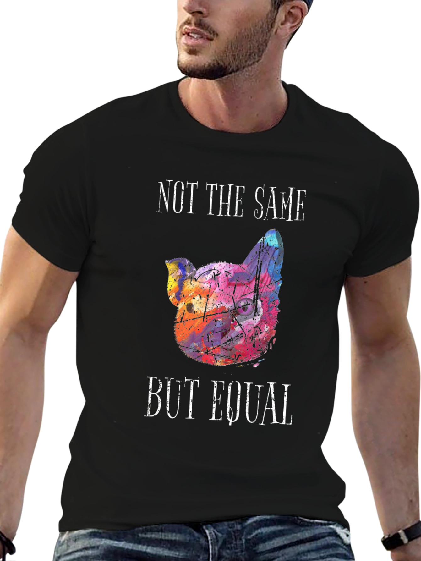 Black Not The Same But Equal T-Shirt - Unique Watercolor Dog view 6