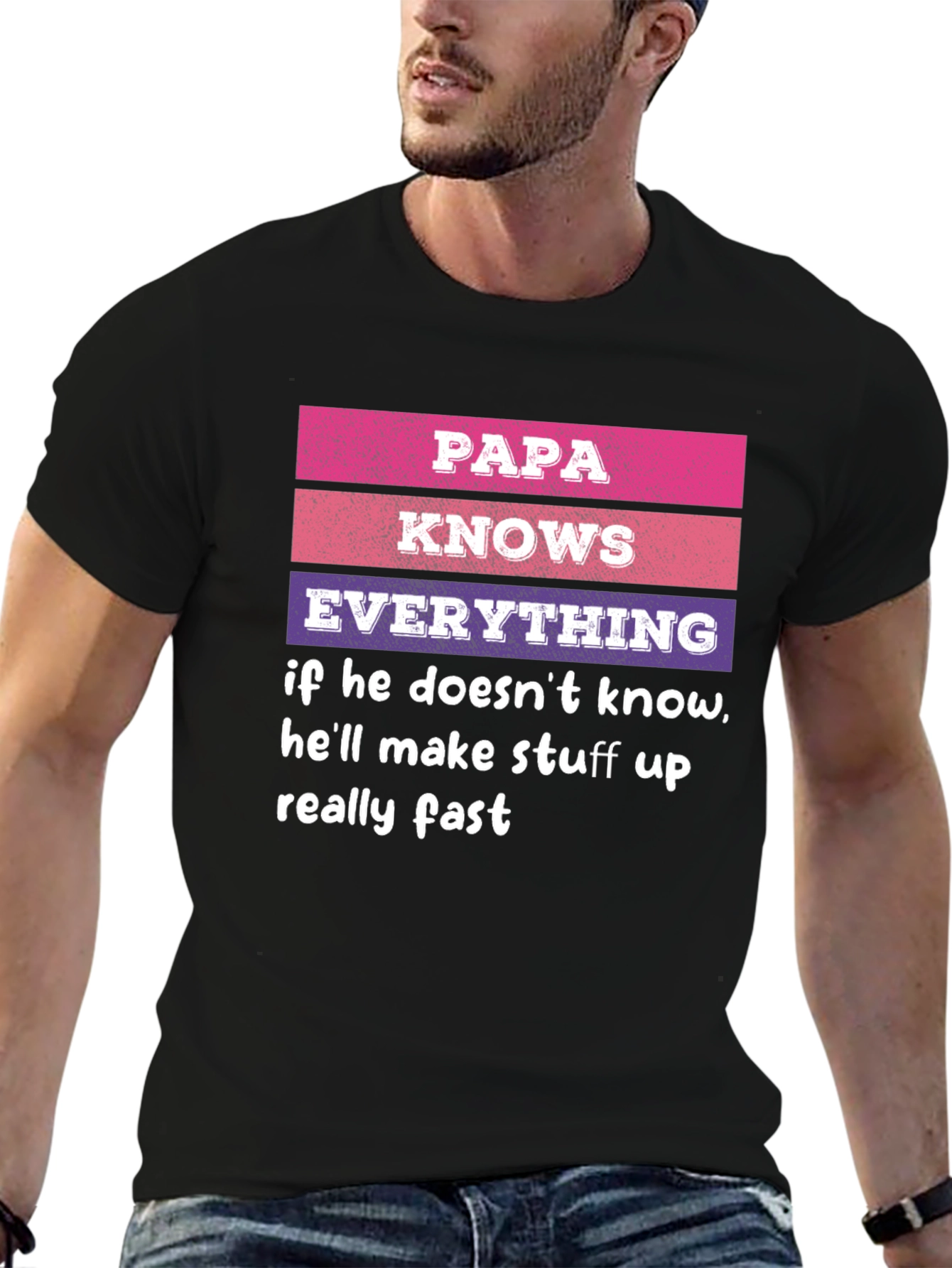 Black Papa Knows Everything T-Shirt Novelty Dad Gift view 6