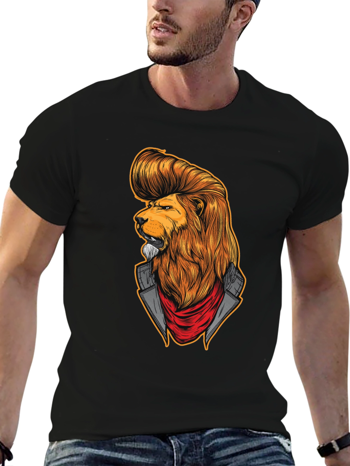 Black Lion Rockabilly T-Shirt - Cool Graphic Tee view 6