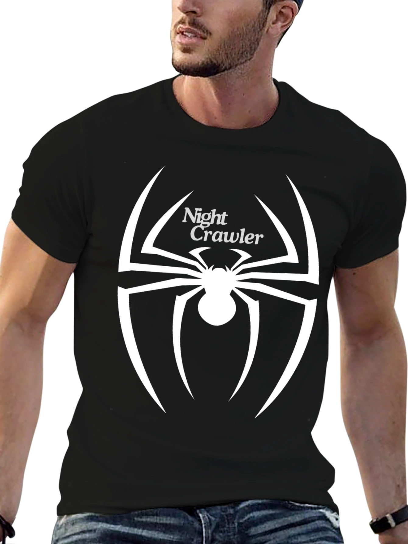 Black Night Crawler Spider Graphic Tee - Bold Black T-Shirt view 6
