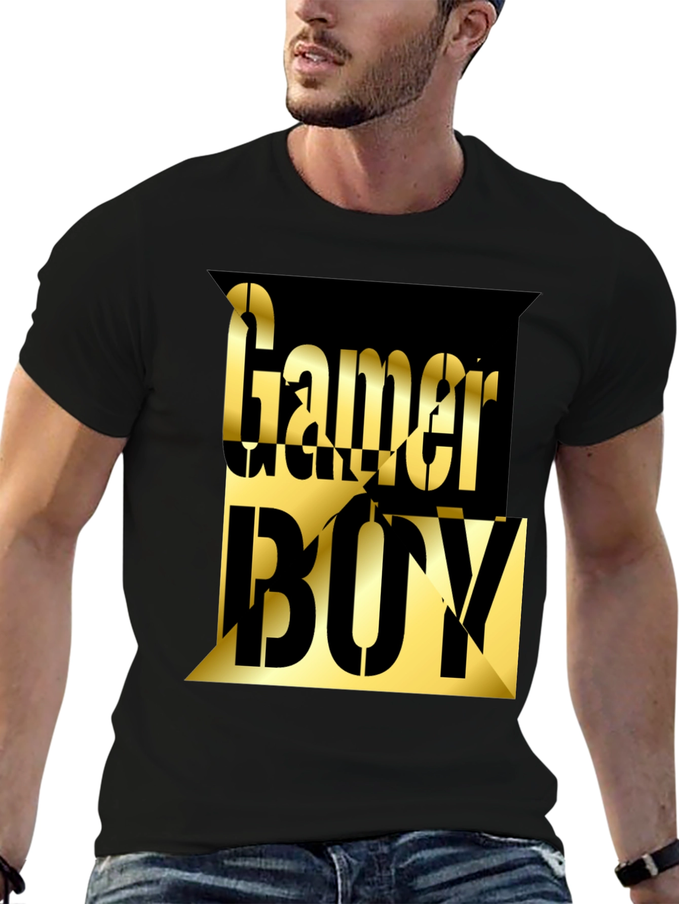 Black Gamer Boy Graphic Tee - Black Cotton Blend view 6