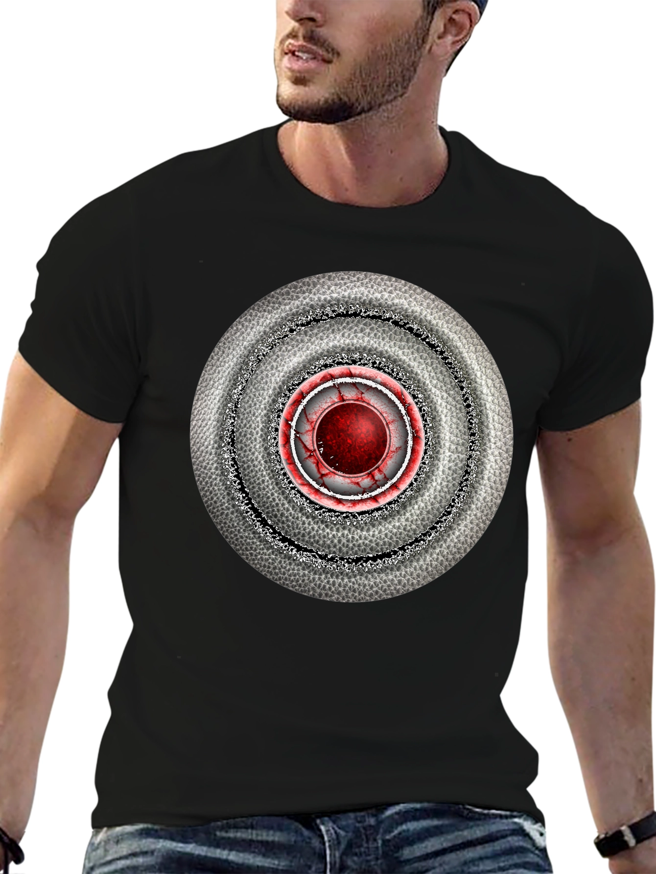 Black Abstract Target Graphic Men's Black T-Shirt view 6
