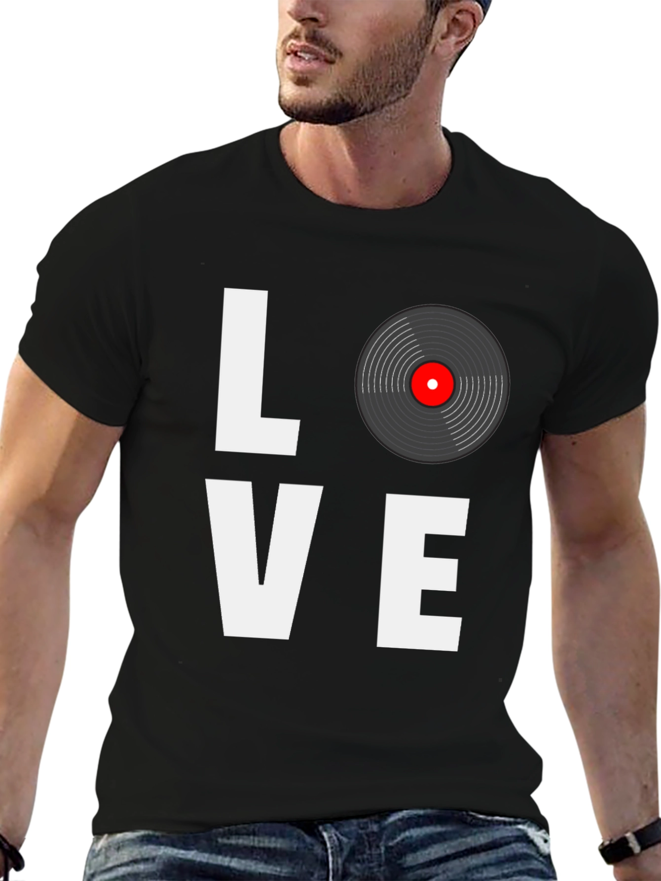 Black Love Vinyl Record Black T-Shirt  view 6