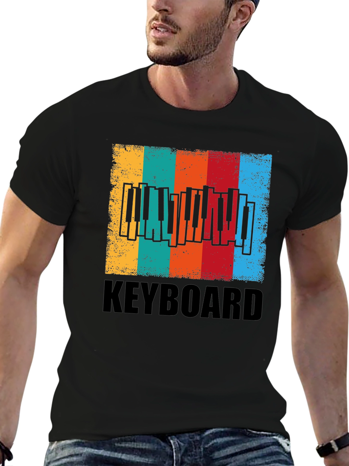 Black Vintage Keyboard Music T-Shirt view 6