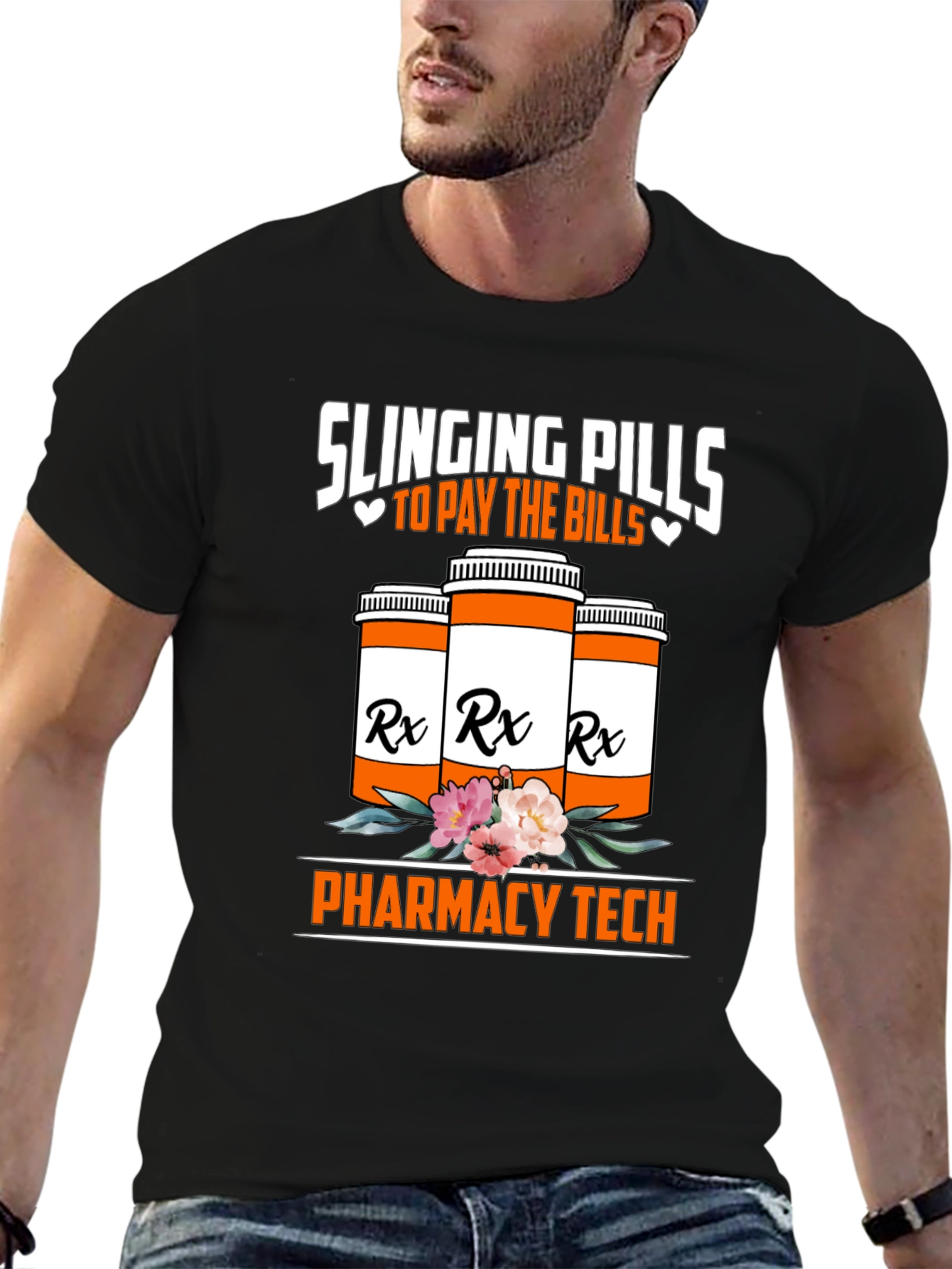 Black Slinging Pills Pharmacy Tech T-Shirt view 6