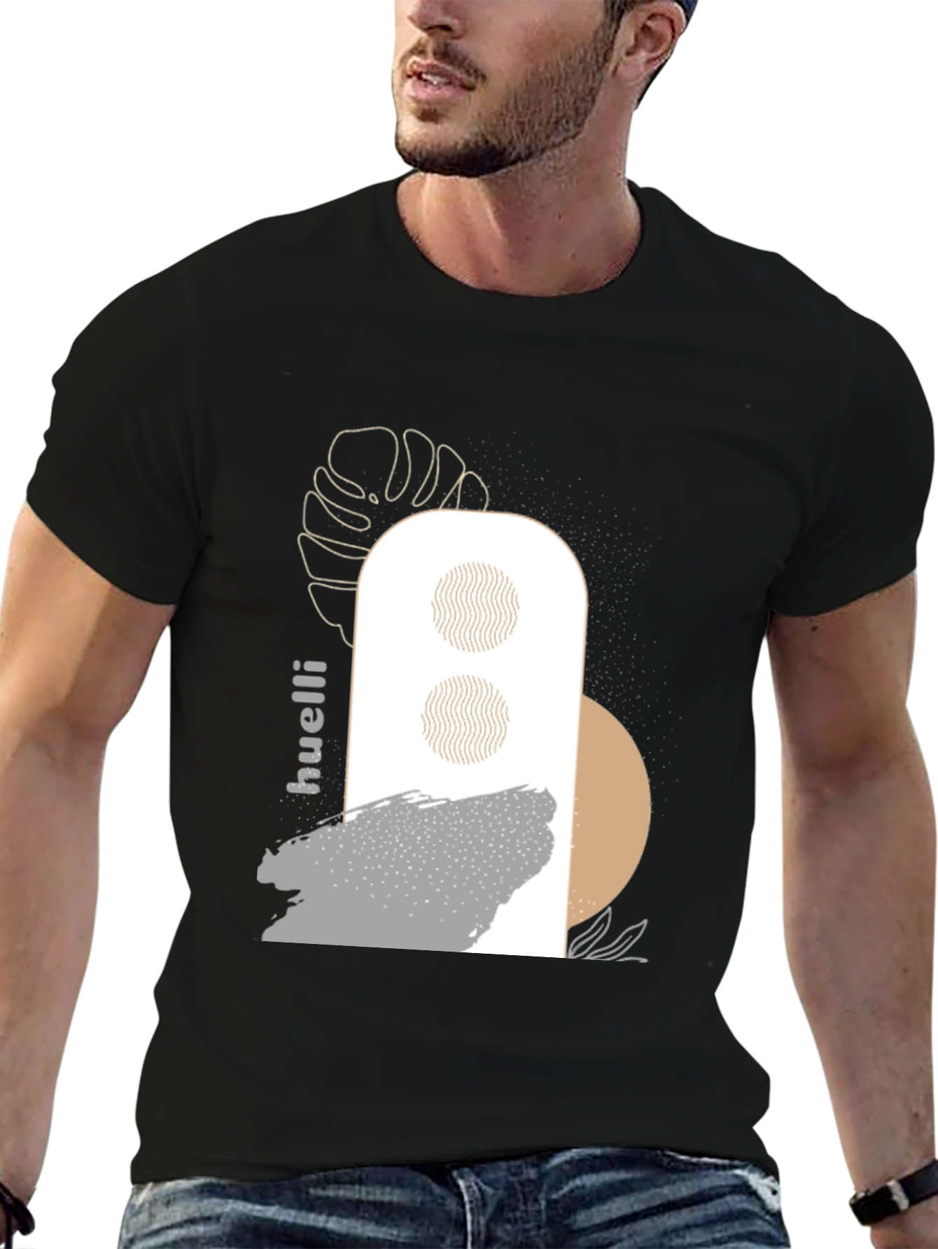 Abstract Graphic Print Black T-Shirt - 6