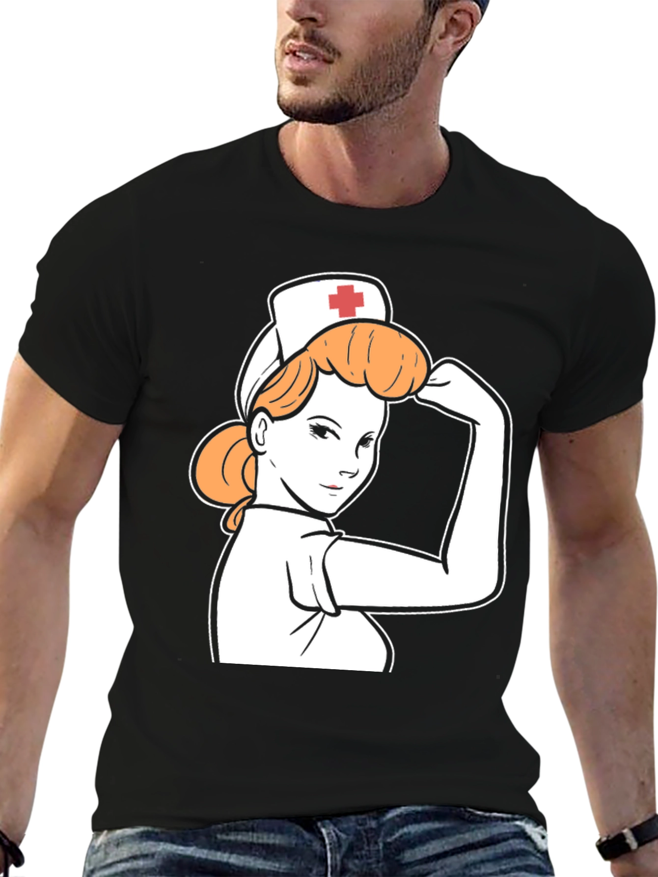 Black Retro Nurse Power T-Shirt - Black view 6