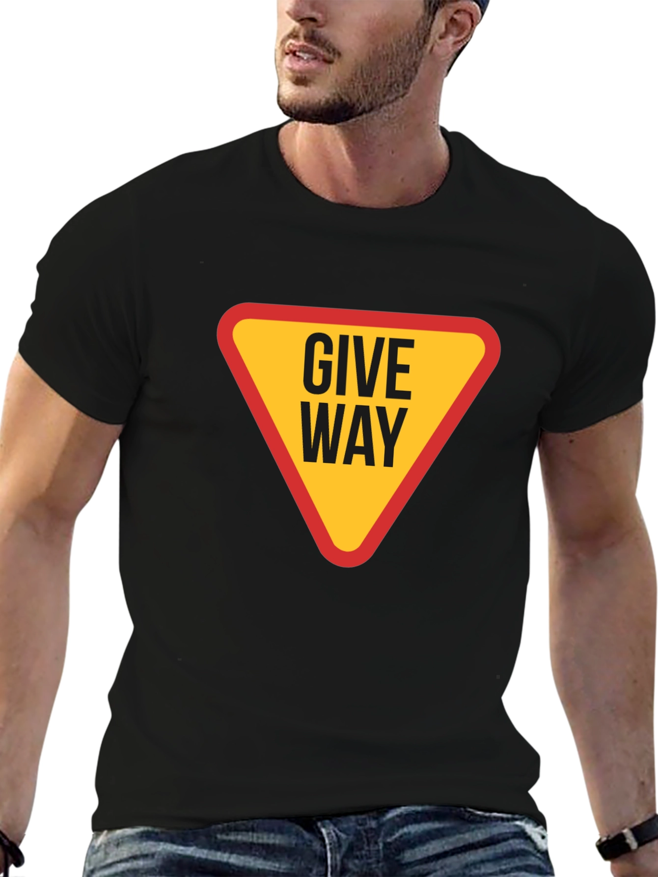 Black Give Way Traffic Sign T-Shirt view 6