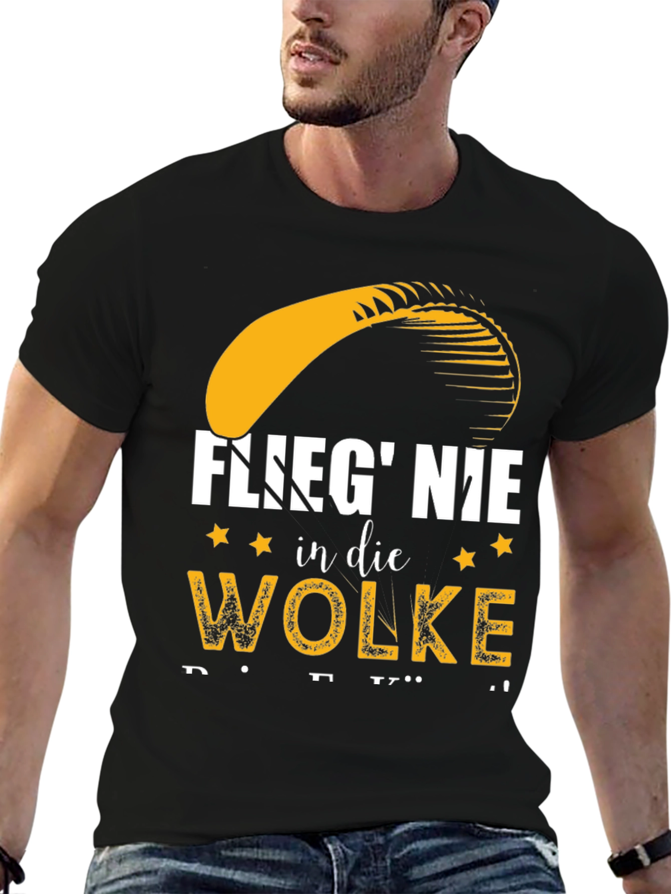 Black Flieg' Nie in die Wolke T-Shirt - Paragliding Gift view 6