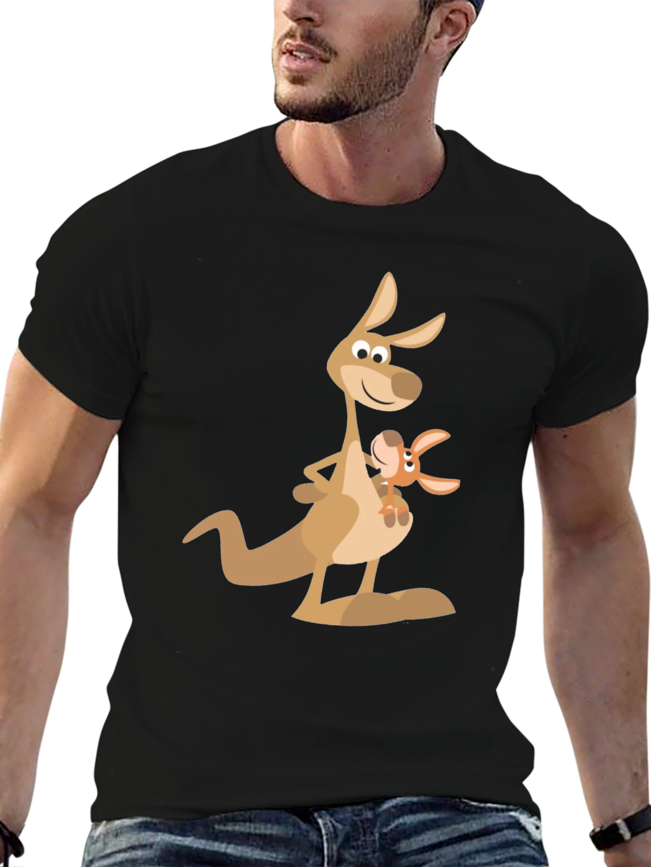 Black Kangaroo Graphic Tee - Casual Black T-Shirt view 6