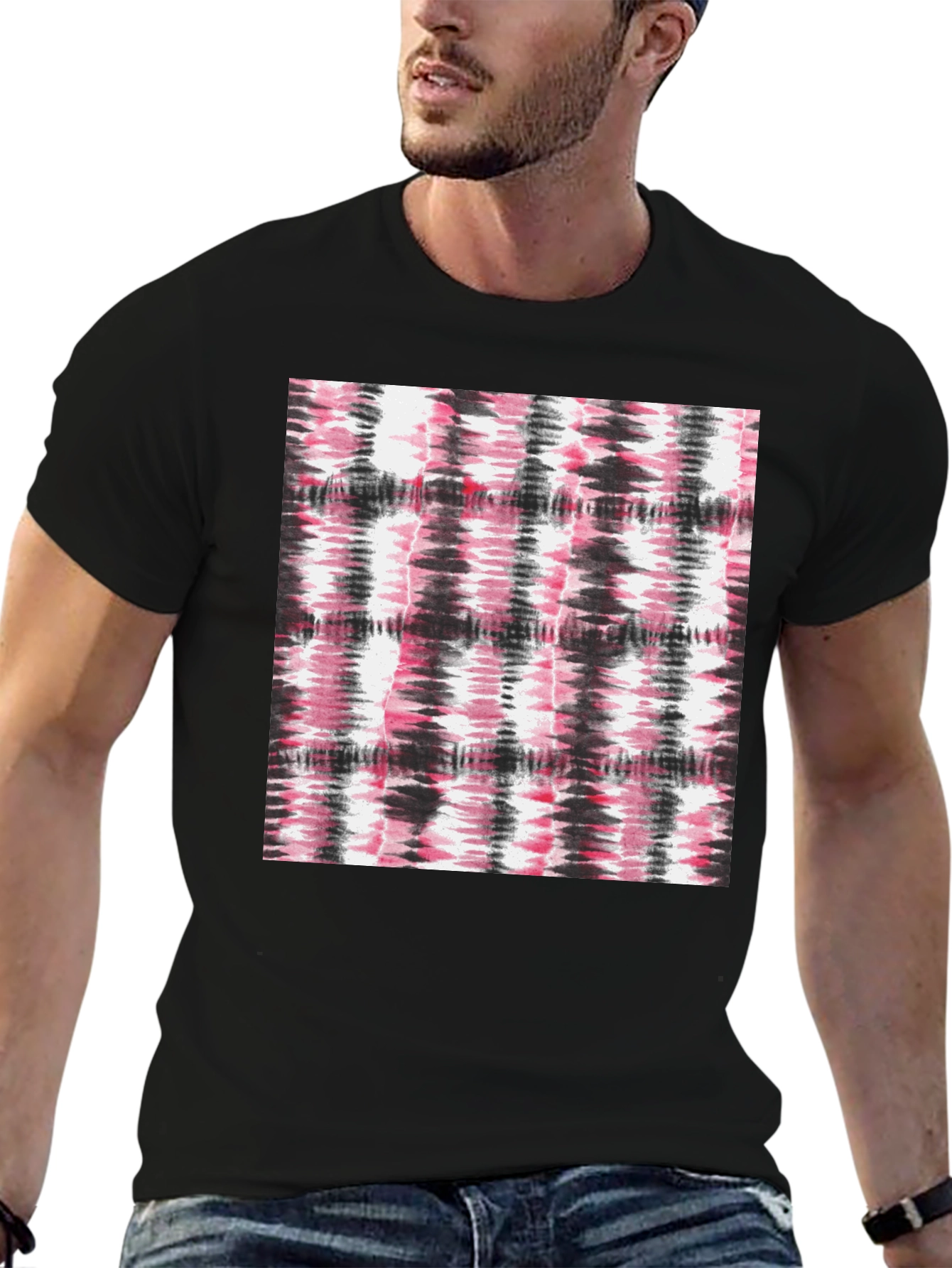 Black Abstract Tie-Dye Graphic Black T-Shirt view 6