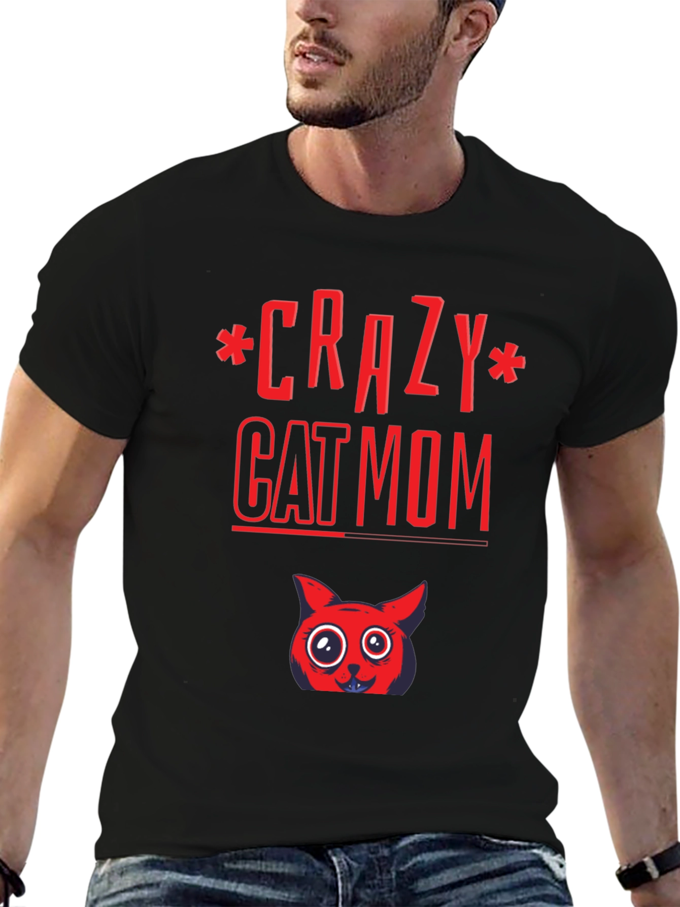 Black Crazy Cat Mom Graphic Tee - Soft Cotton Blend view 6