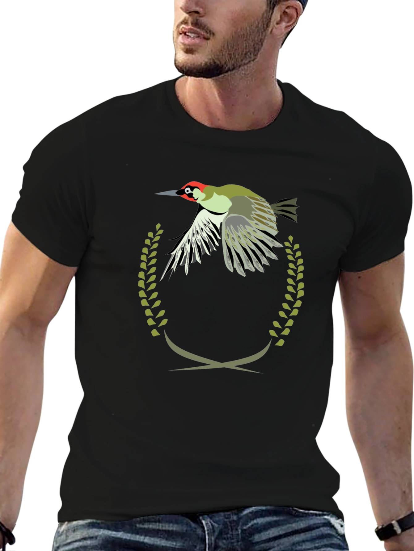 Black Woodpecker Emblem Tee - Unique Graphic Print T-Shirt view 6