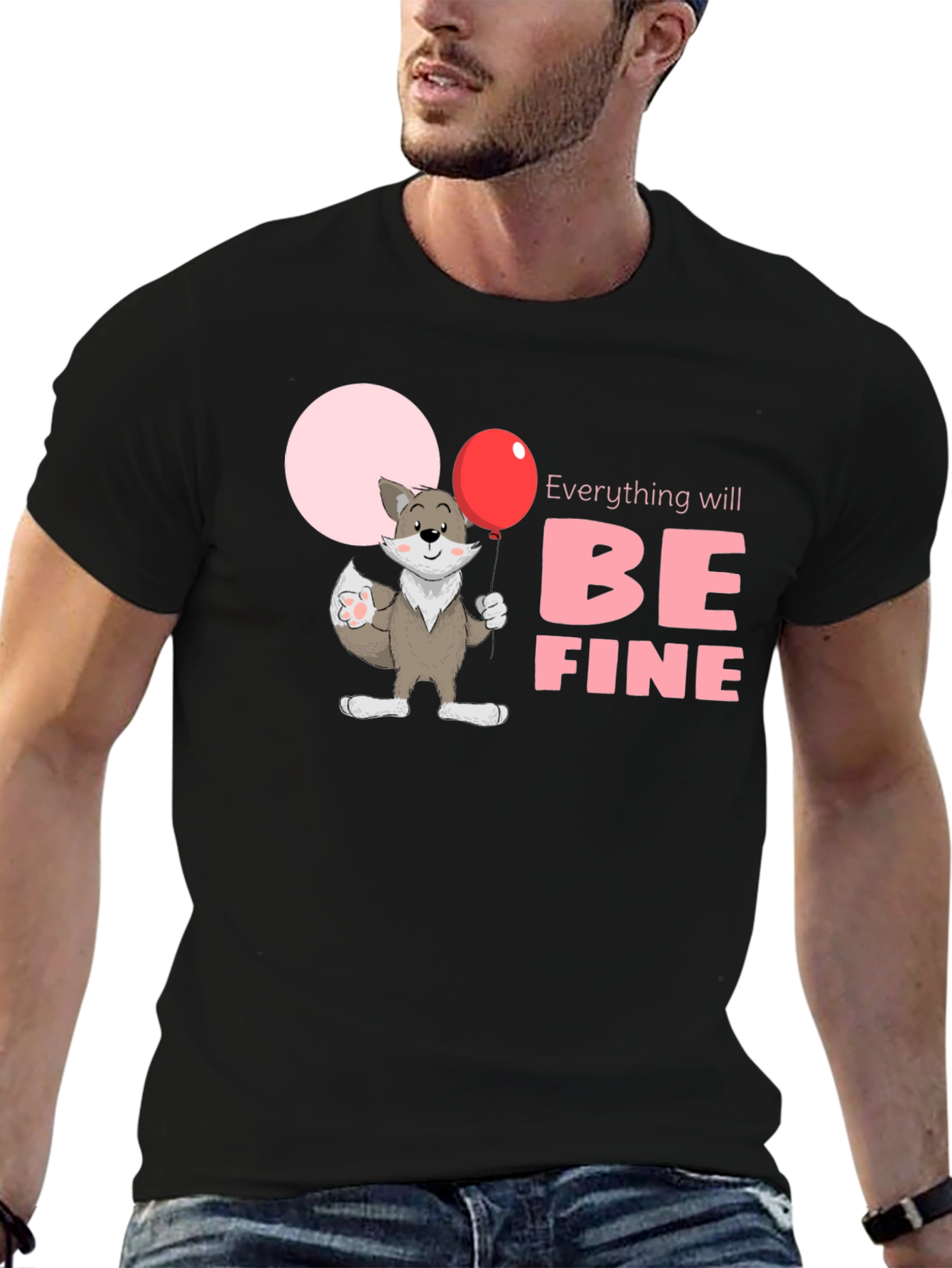 Black Everything Will Be Fine Unisex T-Shirt view 6
