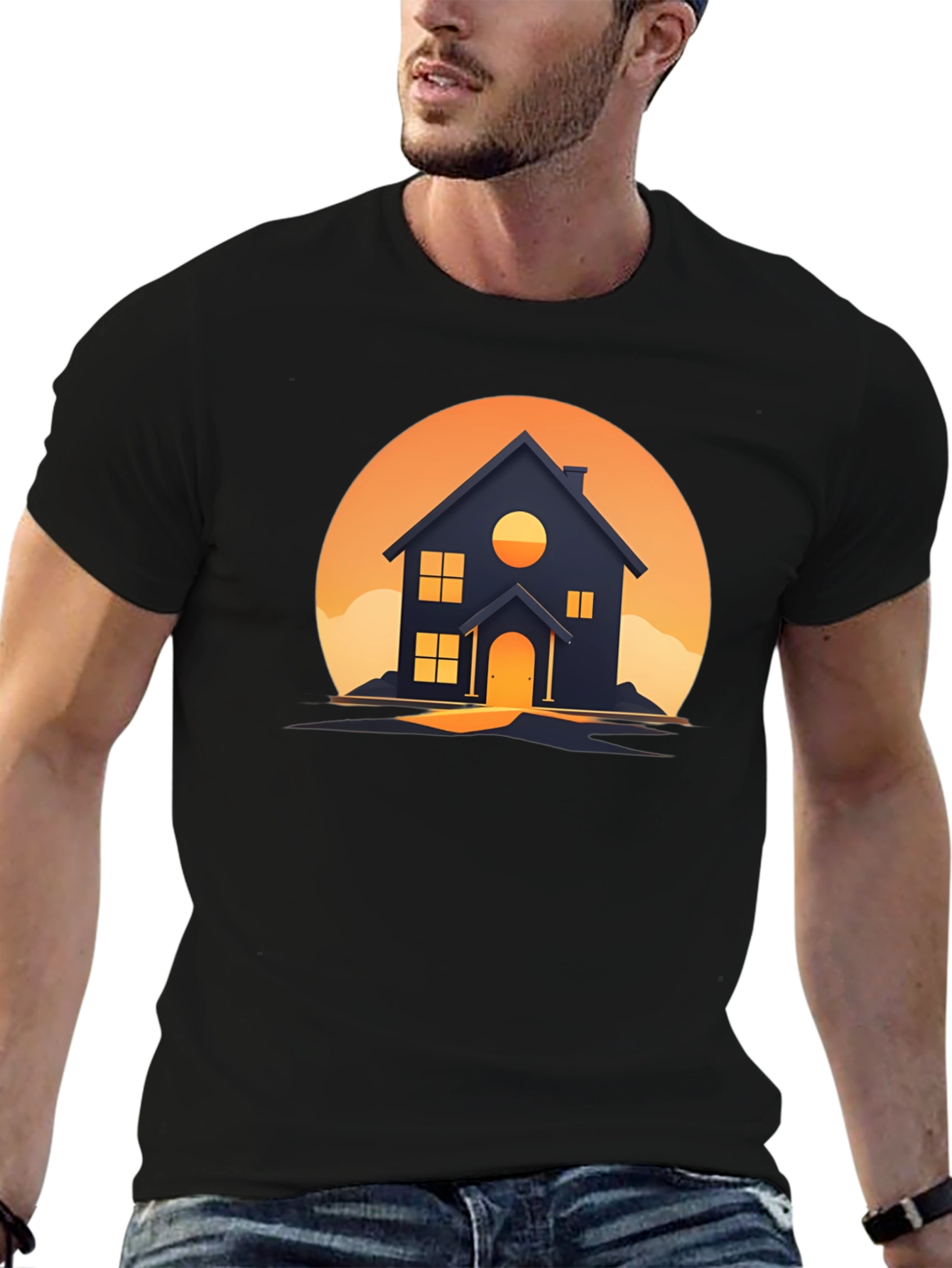 Black Sunset House Graphic Tee - Modern Design view 6