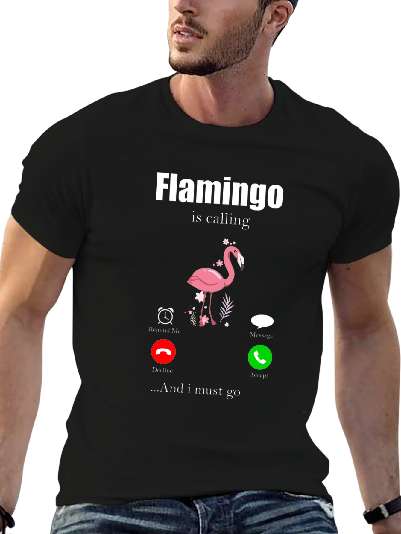 Black Flamingo is Calling Black T-Shirt view 6