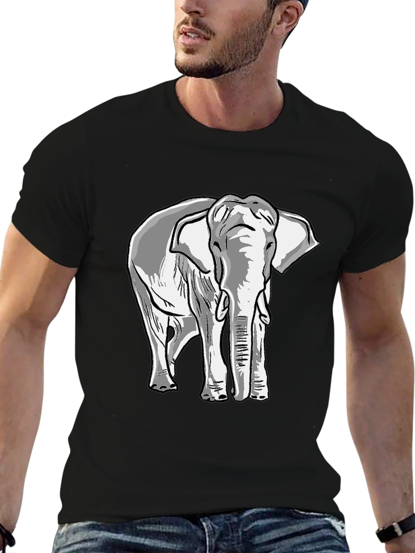 Black Elephant Graphic Tee - Unisex Casual Black T-Shirt view 6